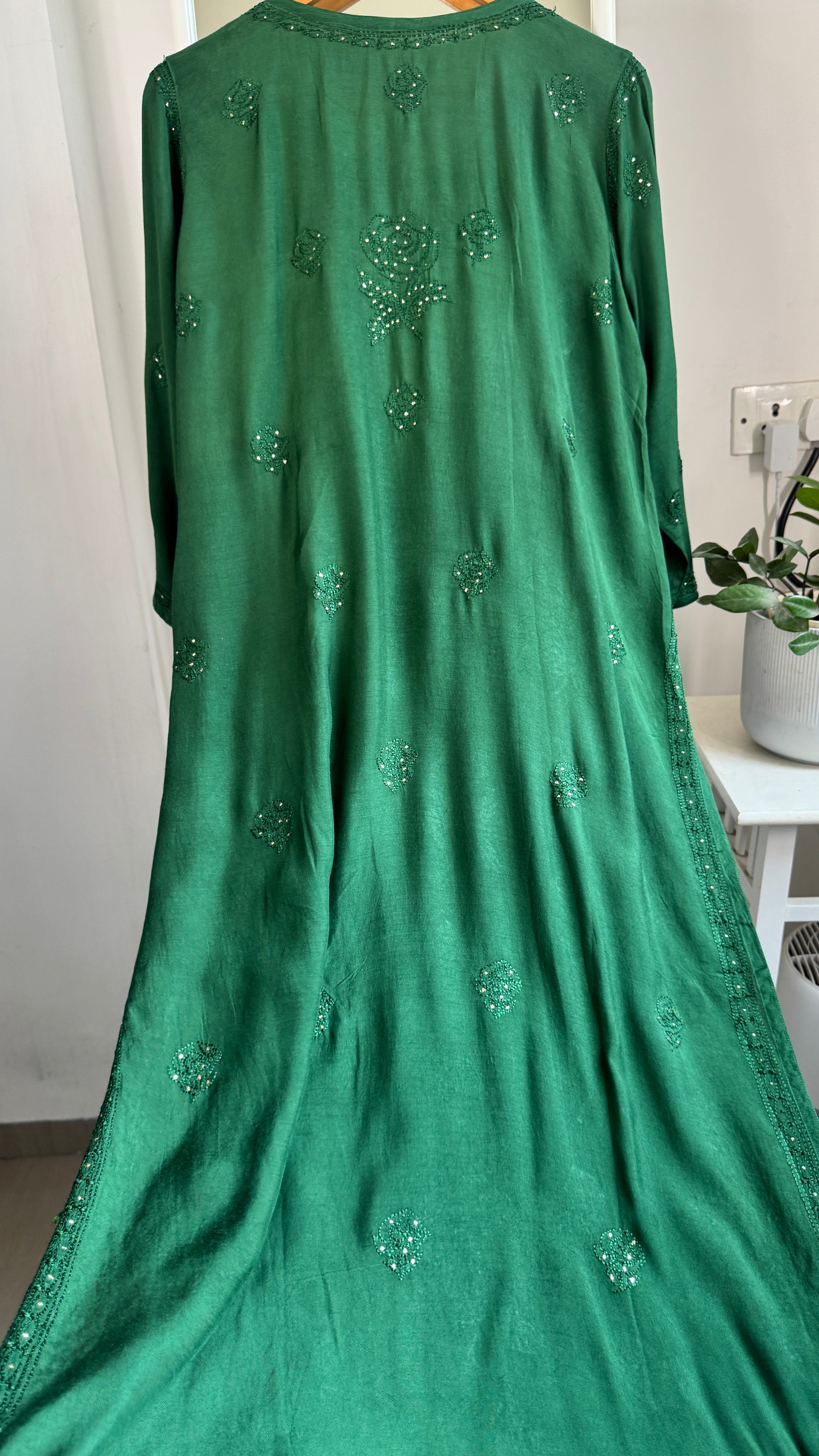 Muslin Chikankari Kurti with Mukaish work - Pine Green - Aayat Collection