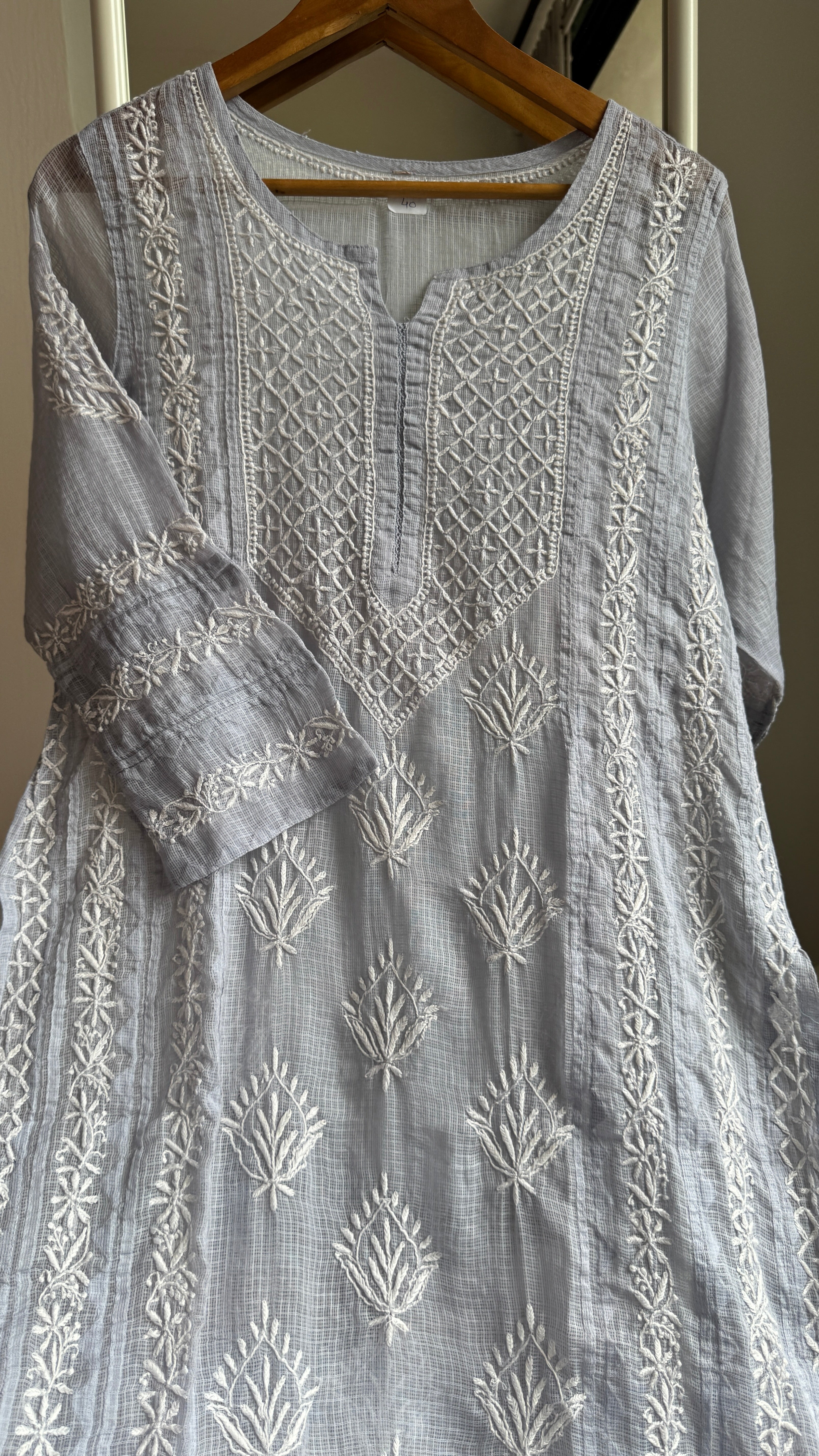 Kota Soft Cotton Chikankari Kurti- Grey - TARA Collection