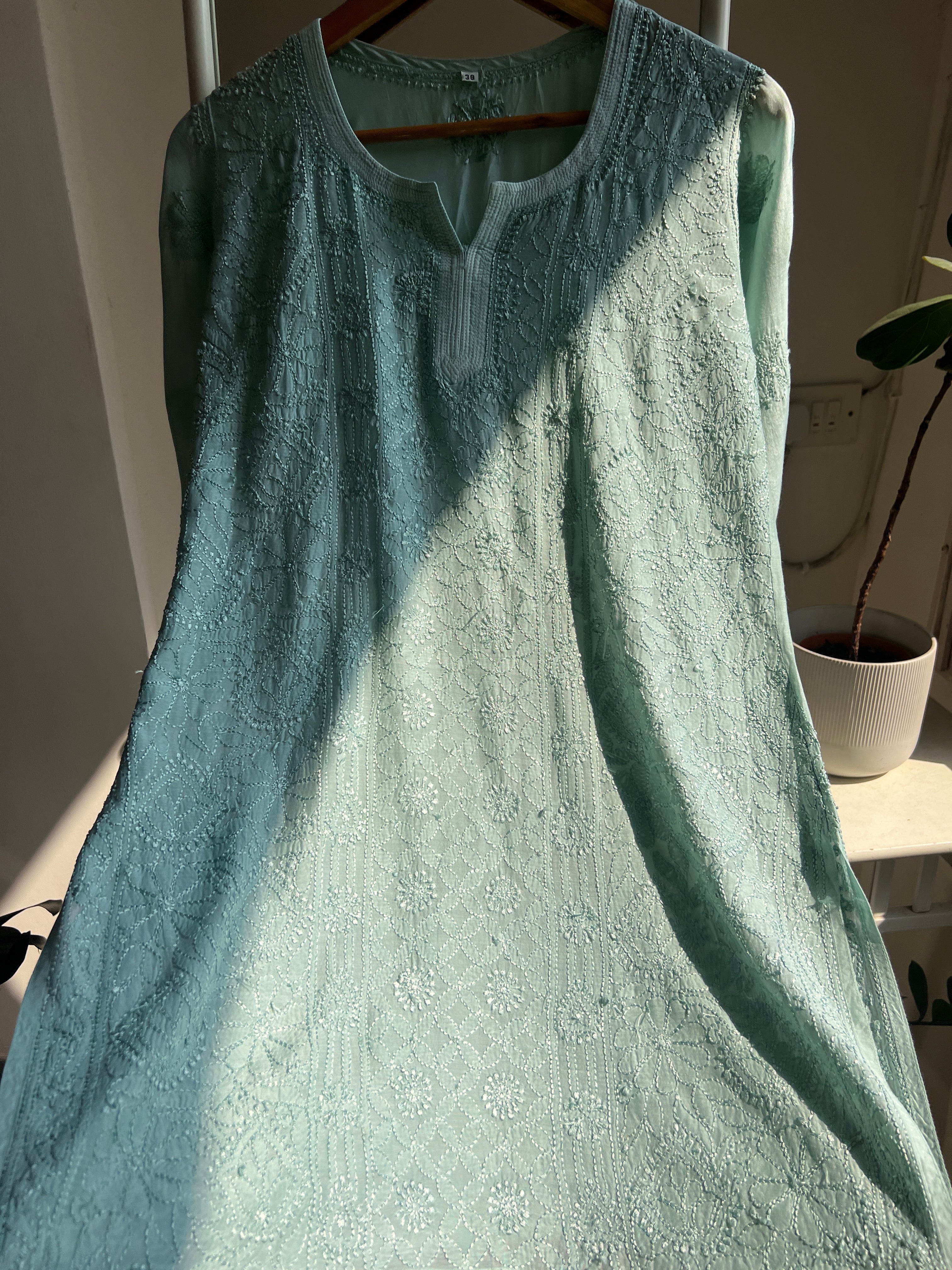 Chikankari Muslin short Top in Green - HOOR Collection