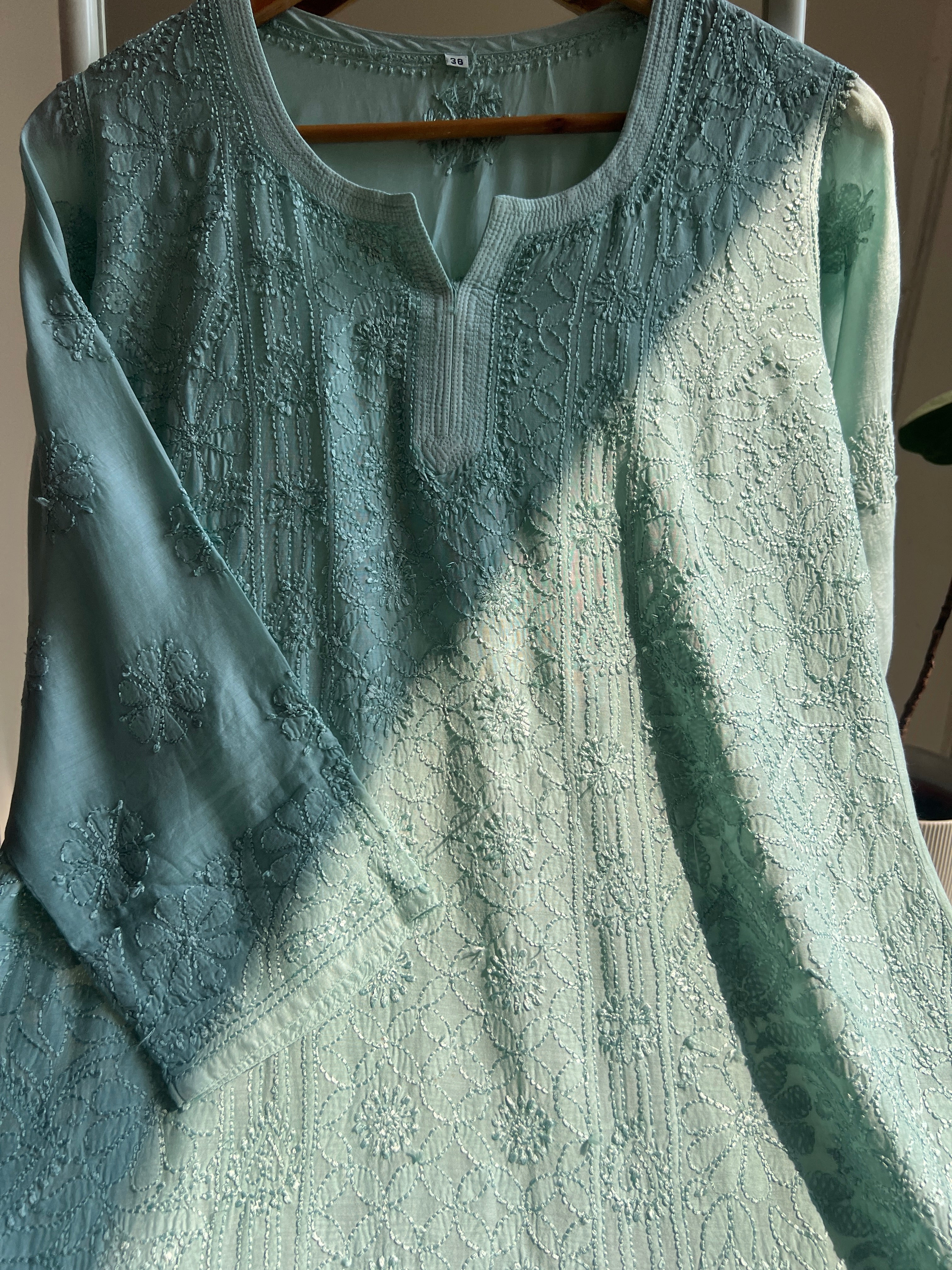 Chikankari Muslin short Top in Green - HOOR Collection