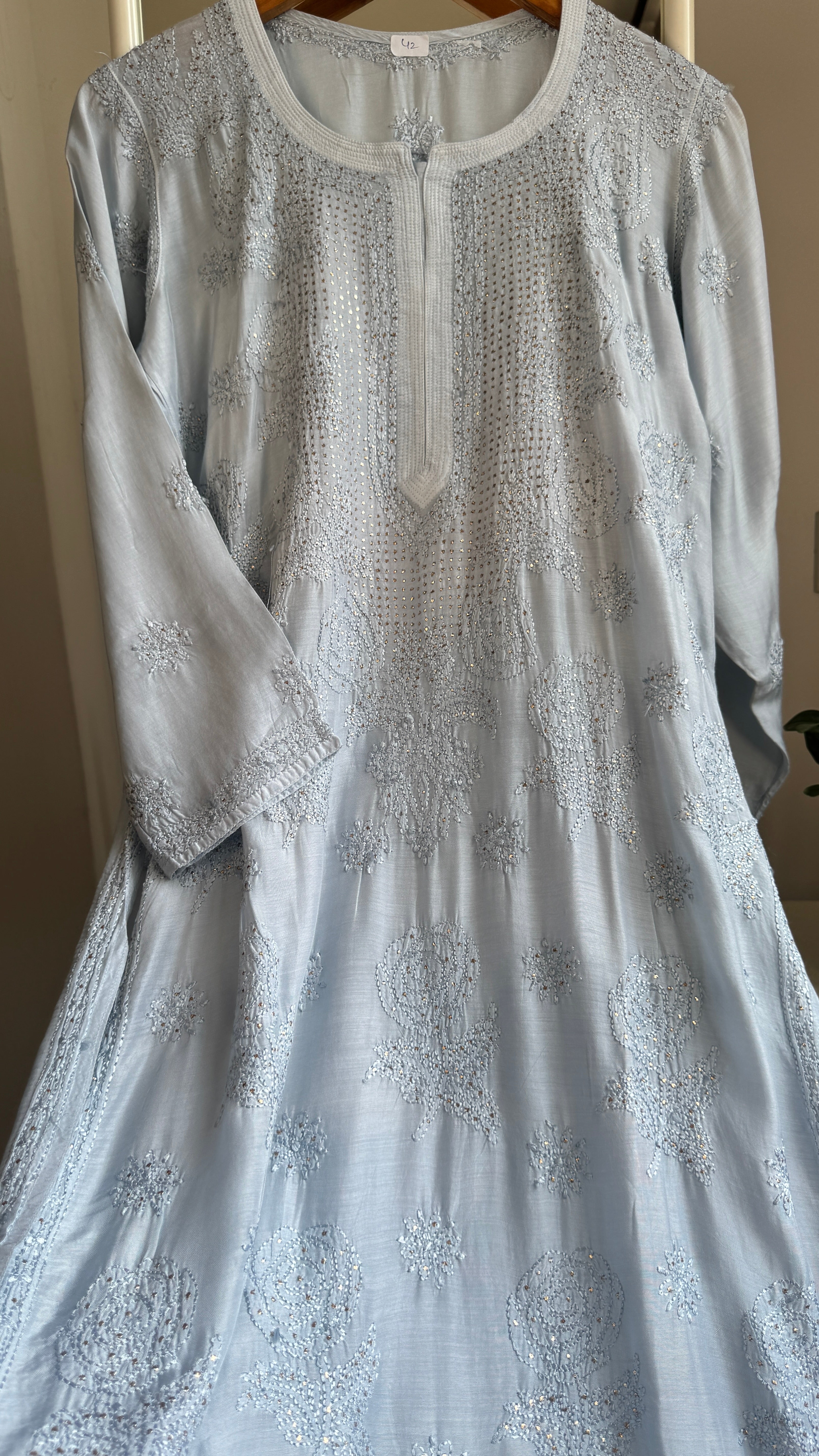 Muslin Chikankari Kurti with Mukaish work -Grey - Aayat Collection
