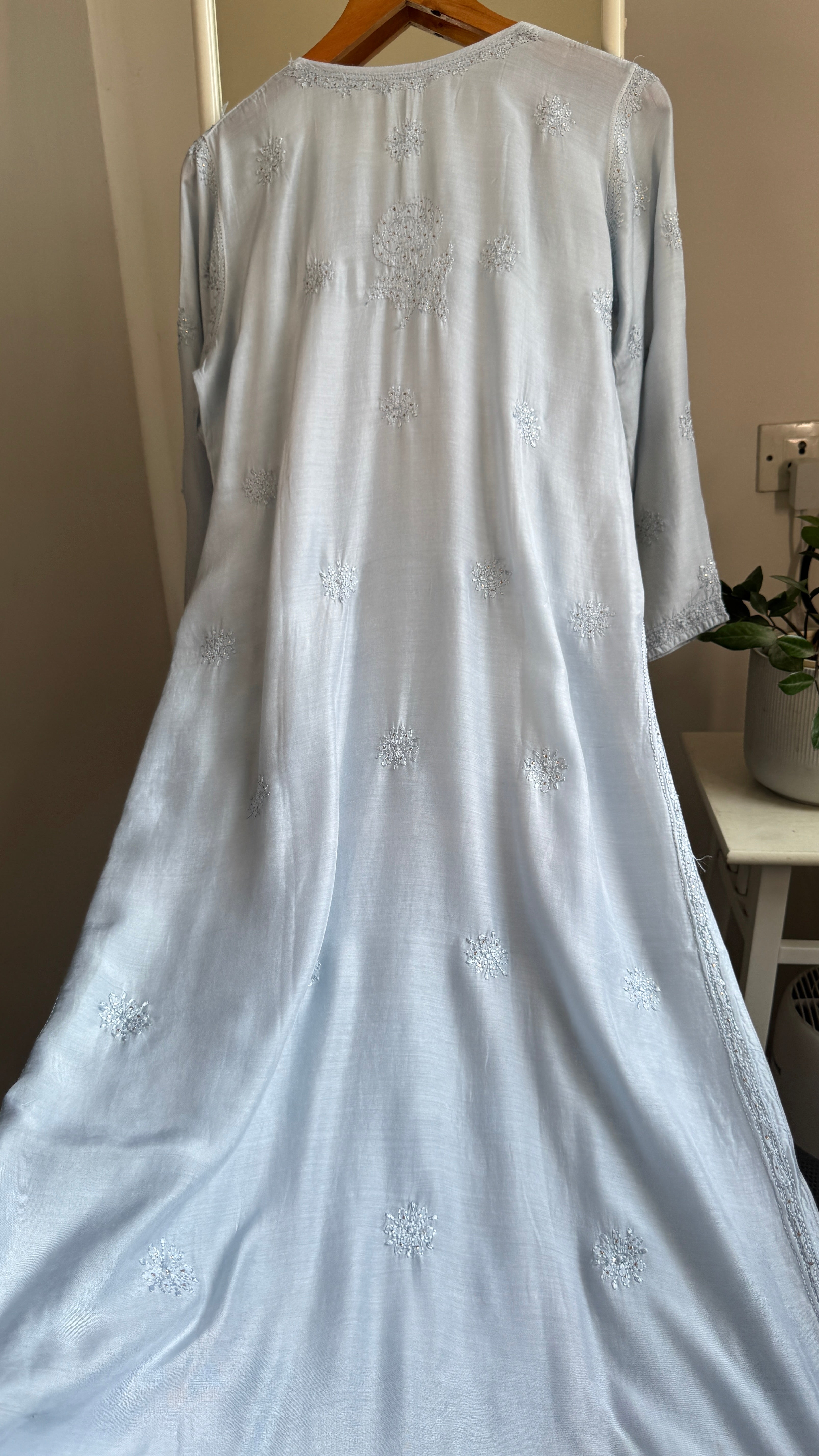 Muslin Chikankari Kurti with Mukaish work -Grey - Aayat Collection