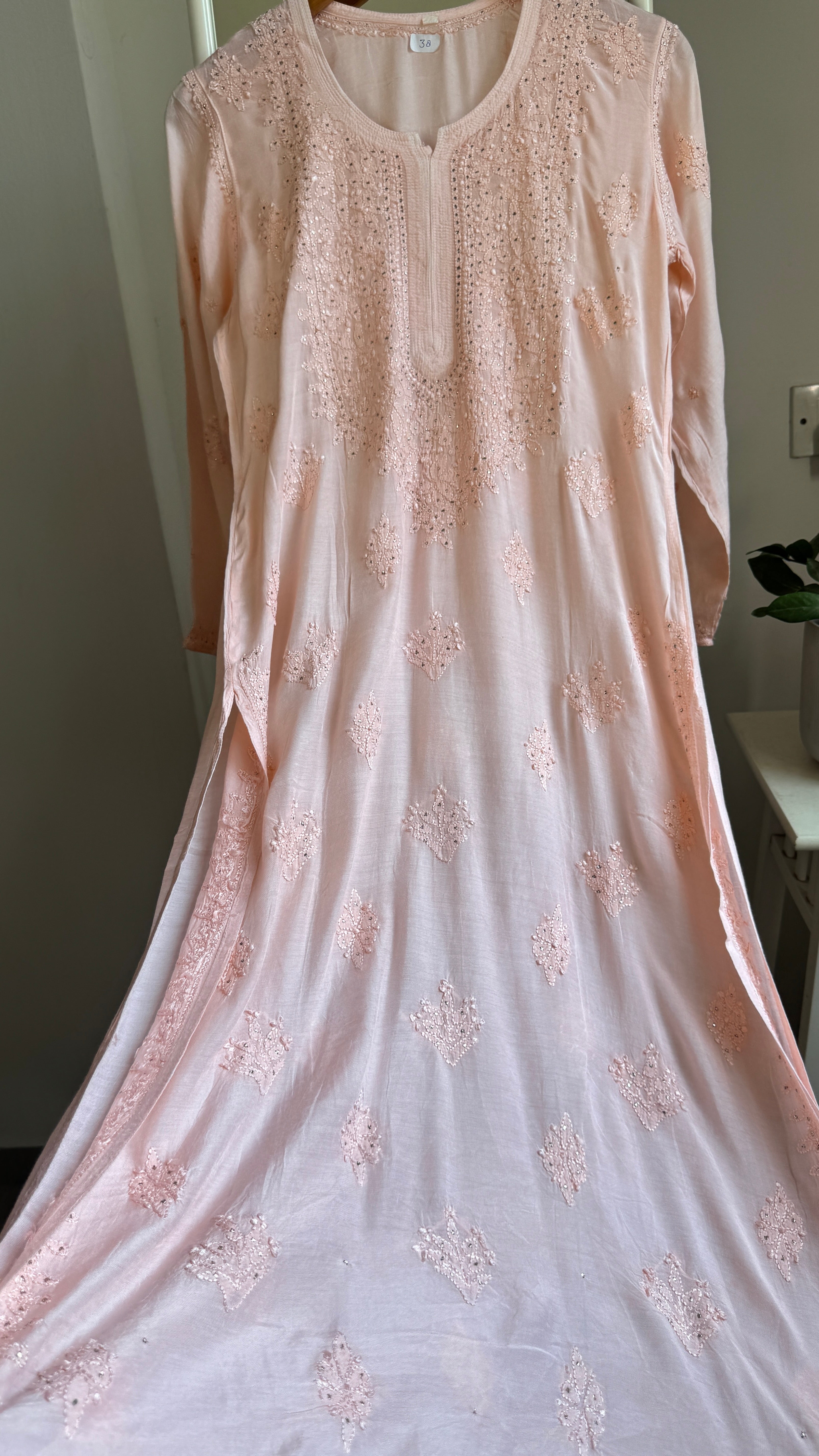 Muslin Chikankari Kurti with Mukaish work -Peach - Aayat Collection