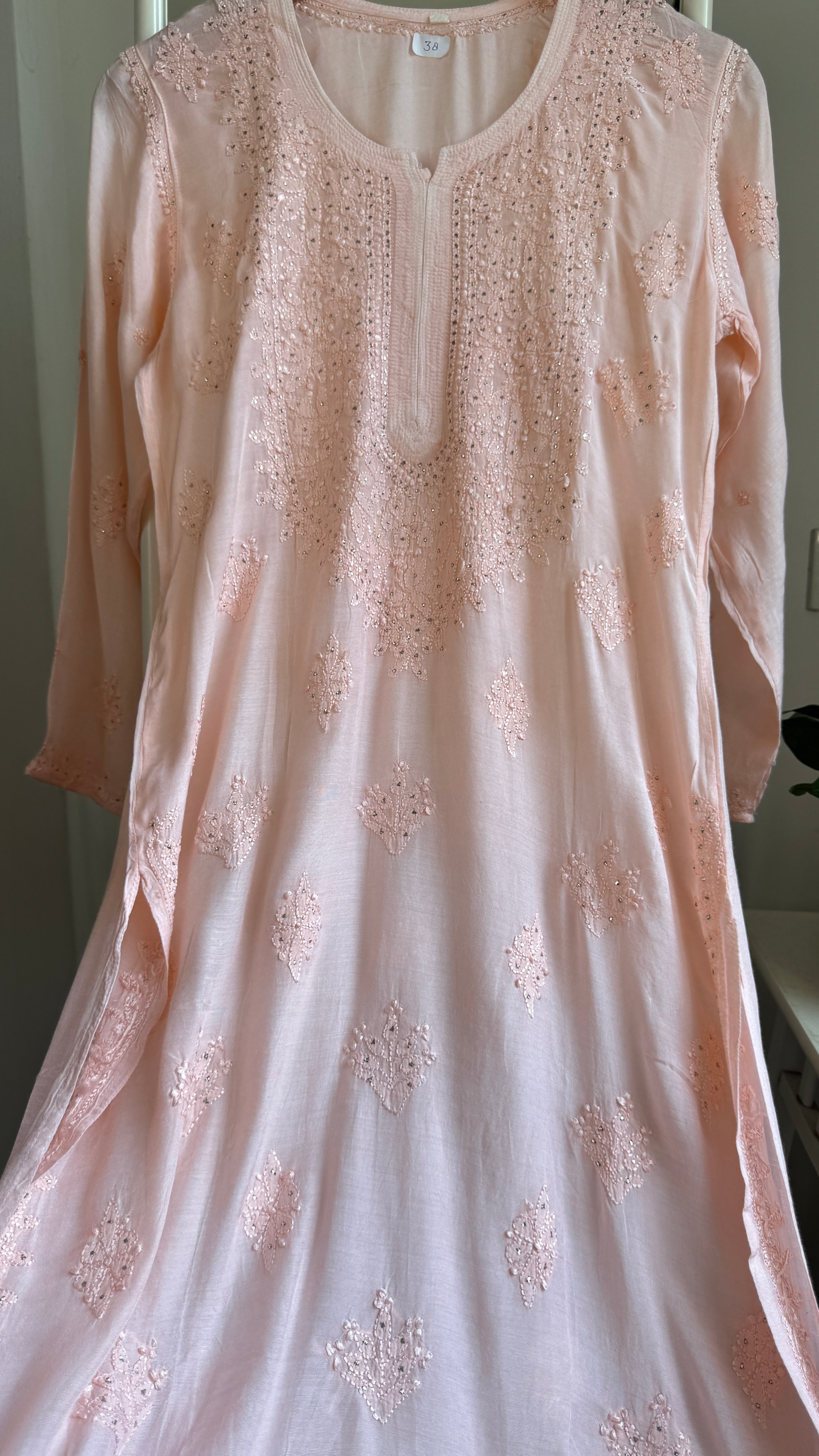 Muslin Chikankari Kurti with Mukaish work -Peach - Aayat Collection