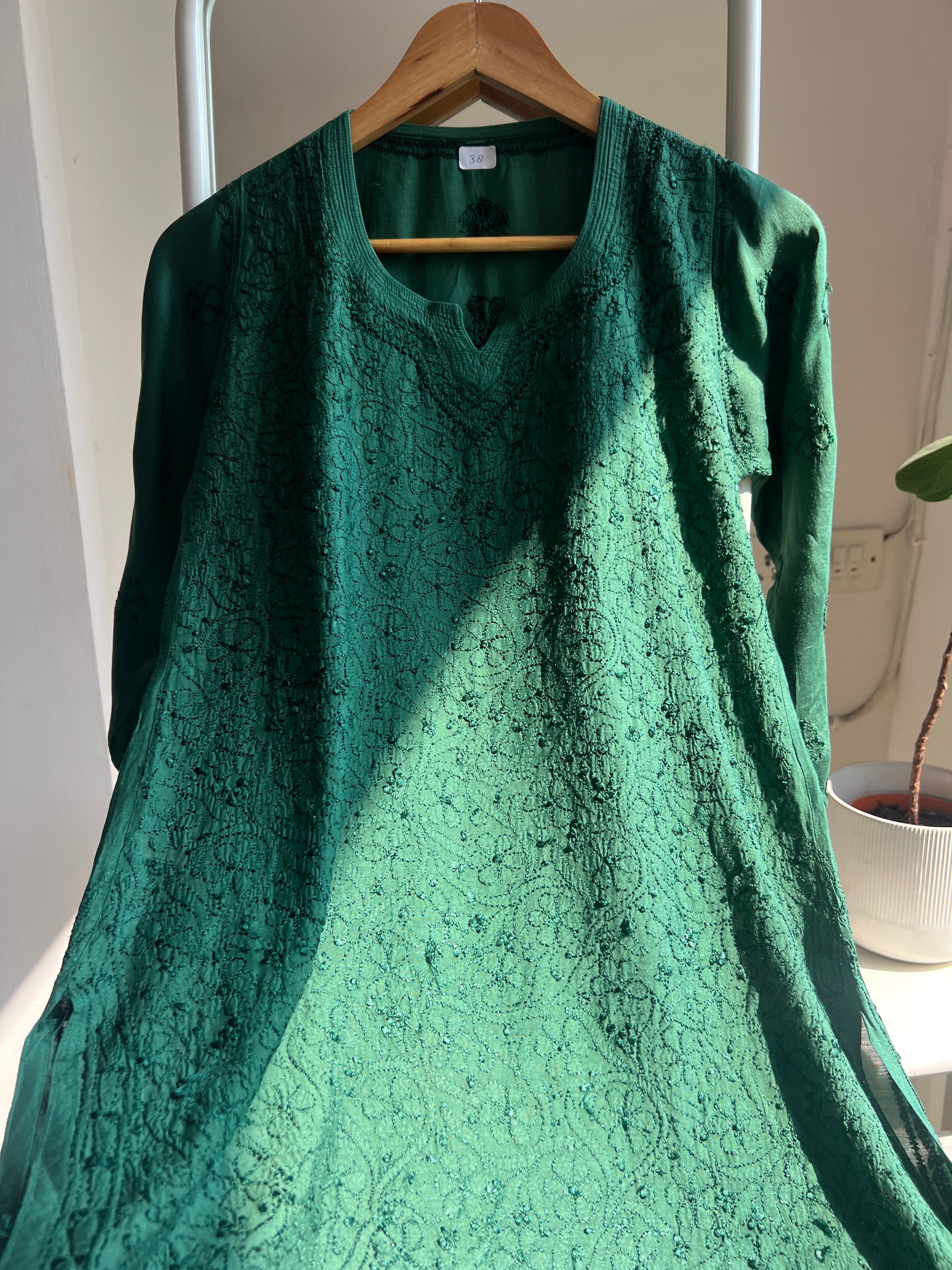 Chikankari Muslin short Top in Green - HOOR Collection