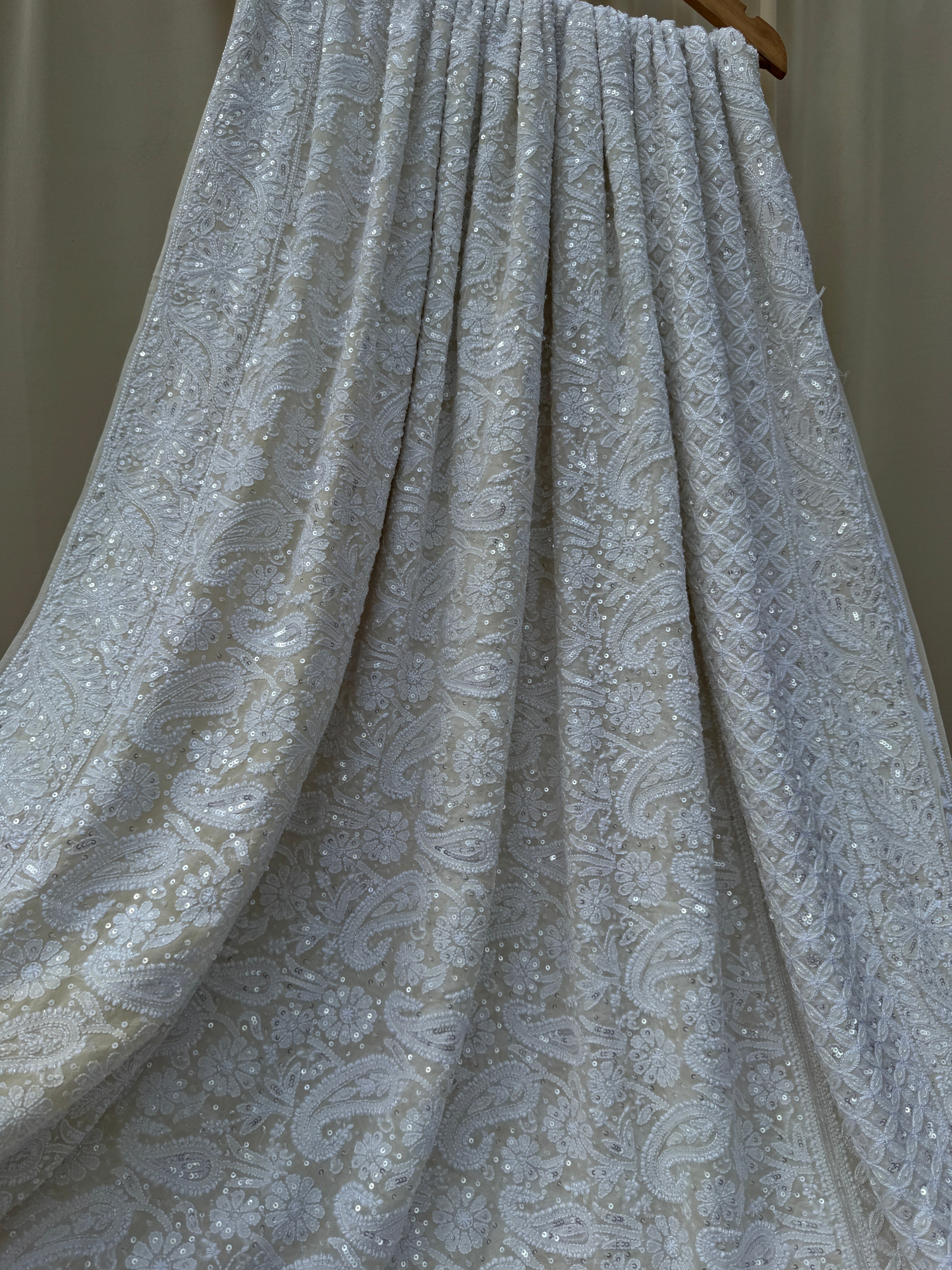Pure Georgette Lucknow Chikankari Saree - white - Rooh Collection