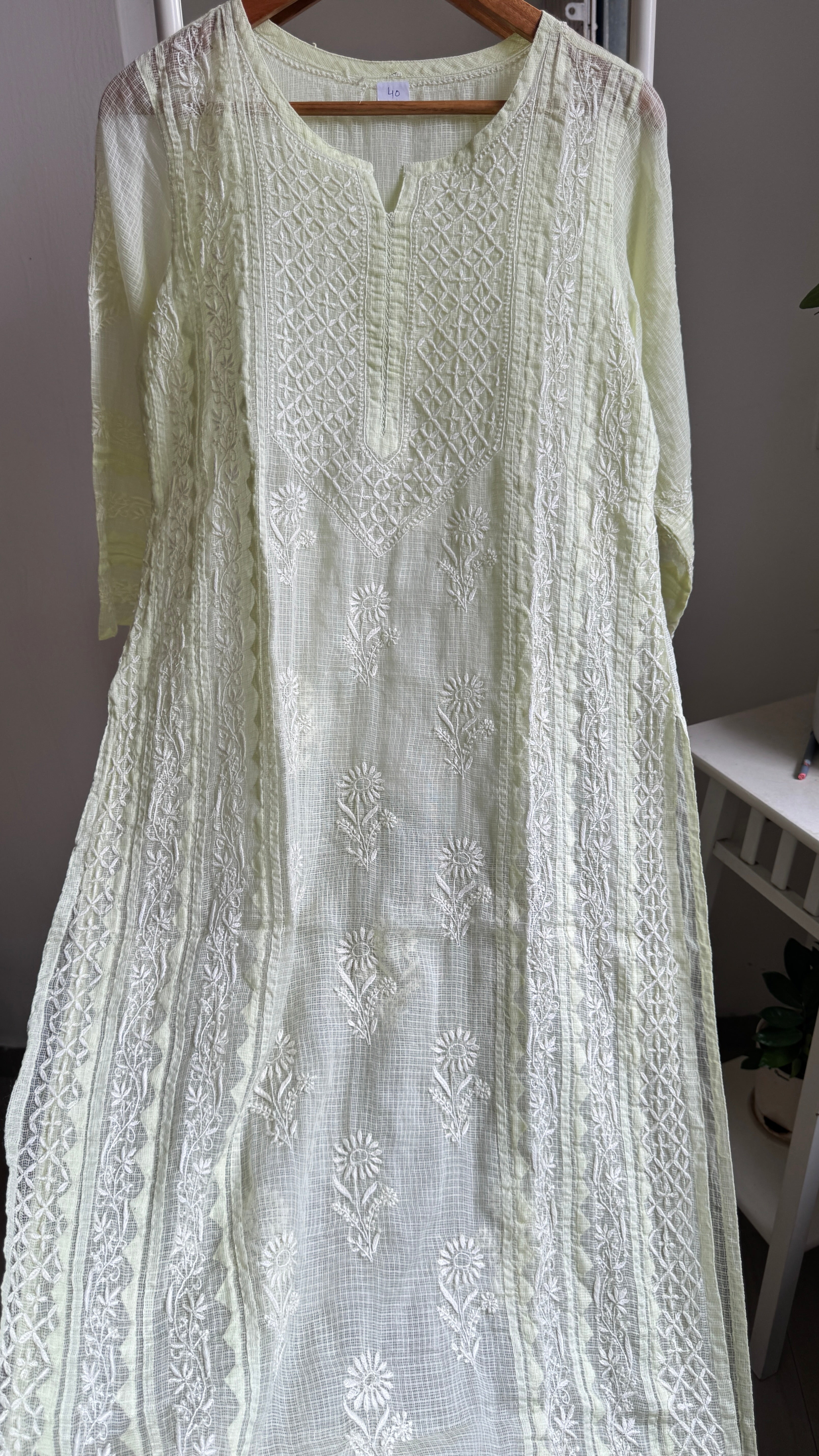 Kota Soft Cotton Chikankari Kurti - Apple Green - TARA Collection