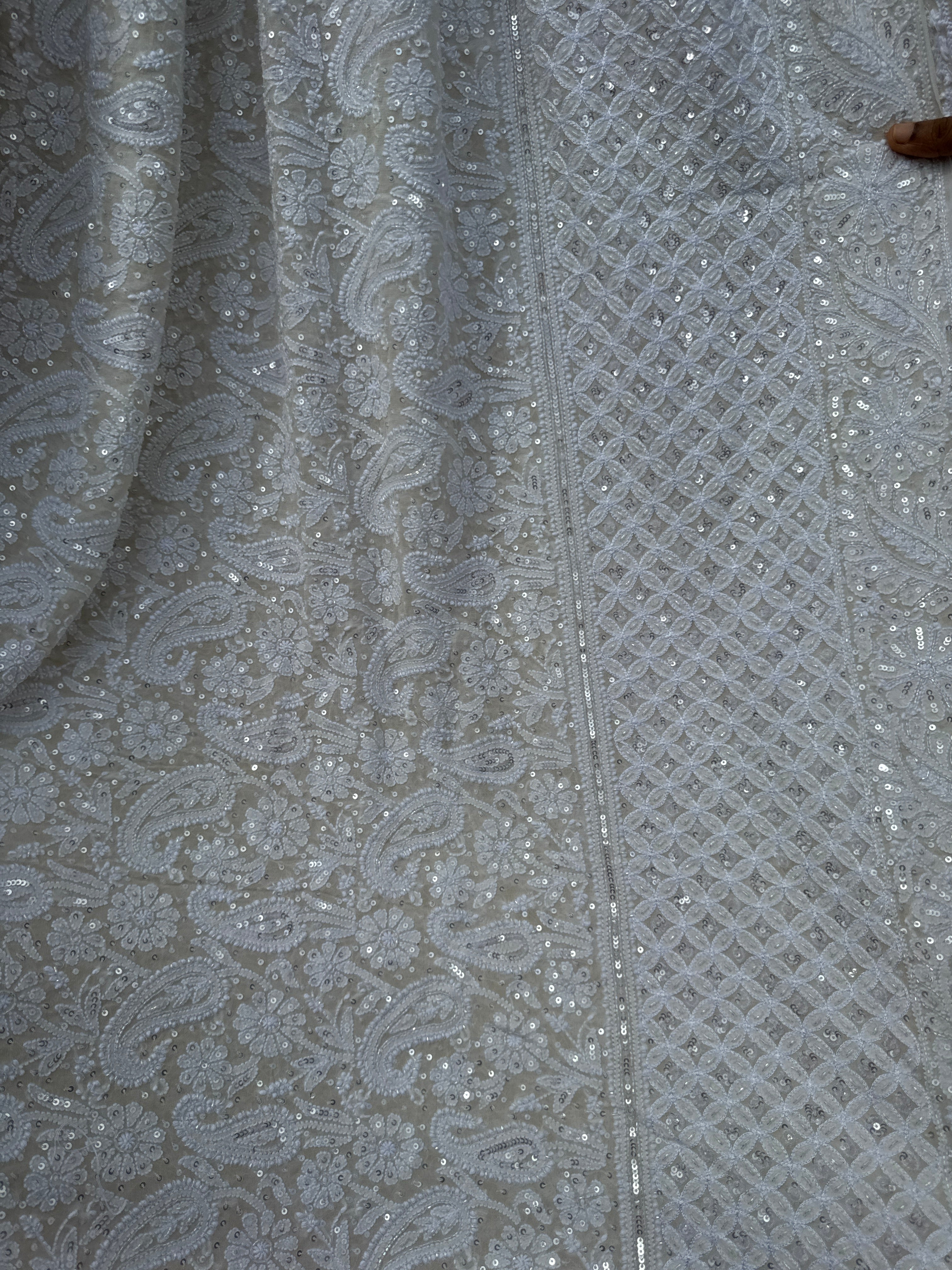 Pure Georgette Lucknow Chikankari Saree - white - Rooh Collection