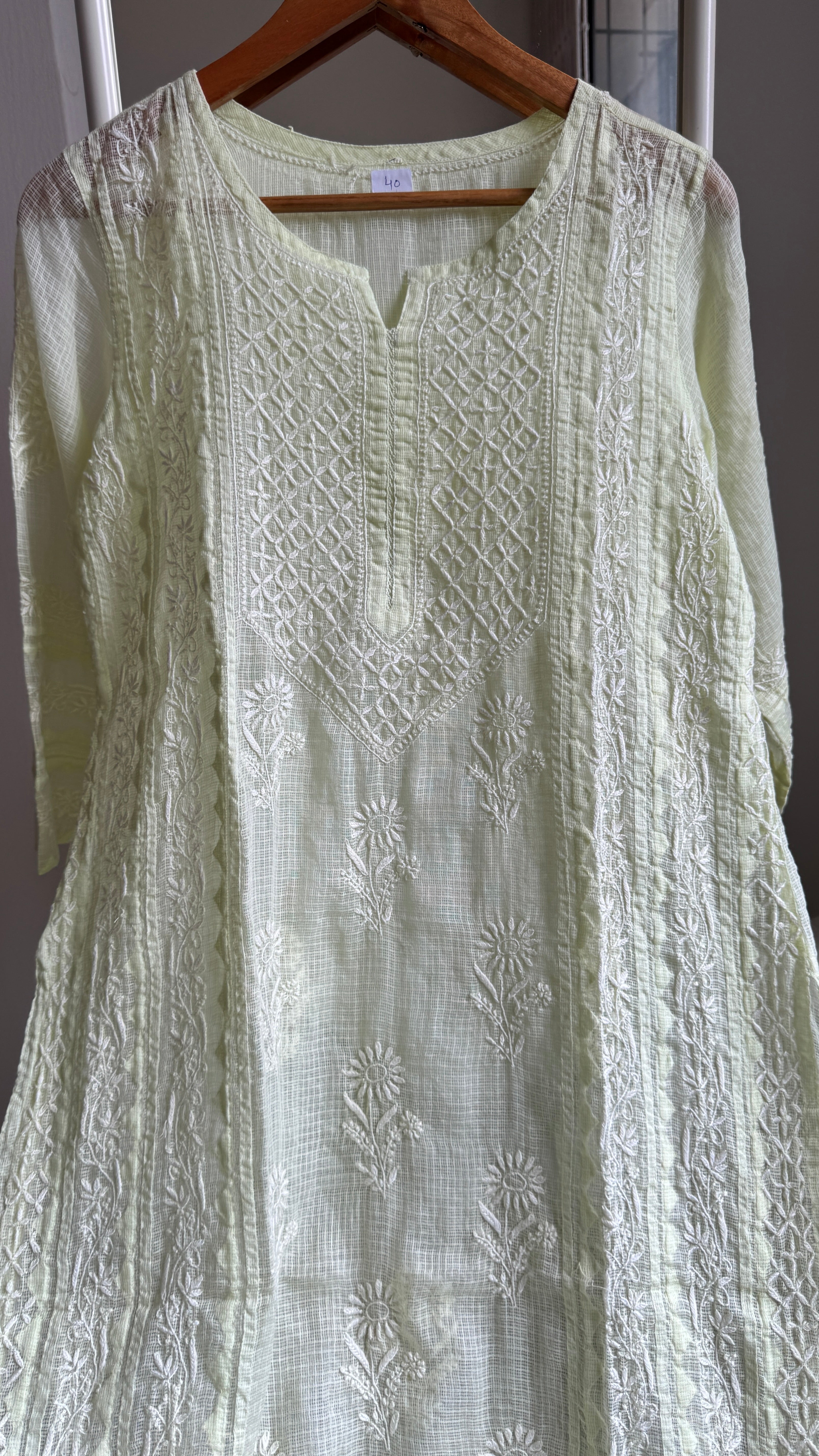 Kota Soft Cotton Chikankari Kurti - Apple Green - TARA Collection