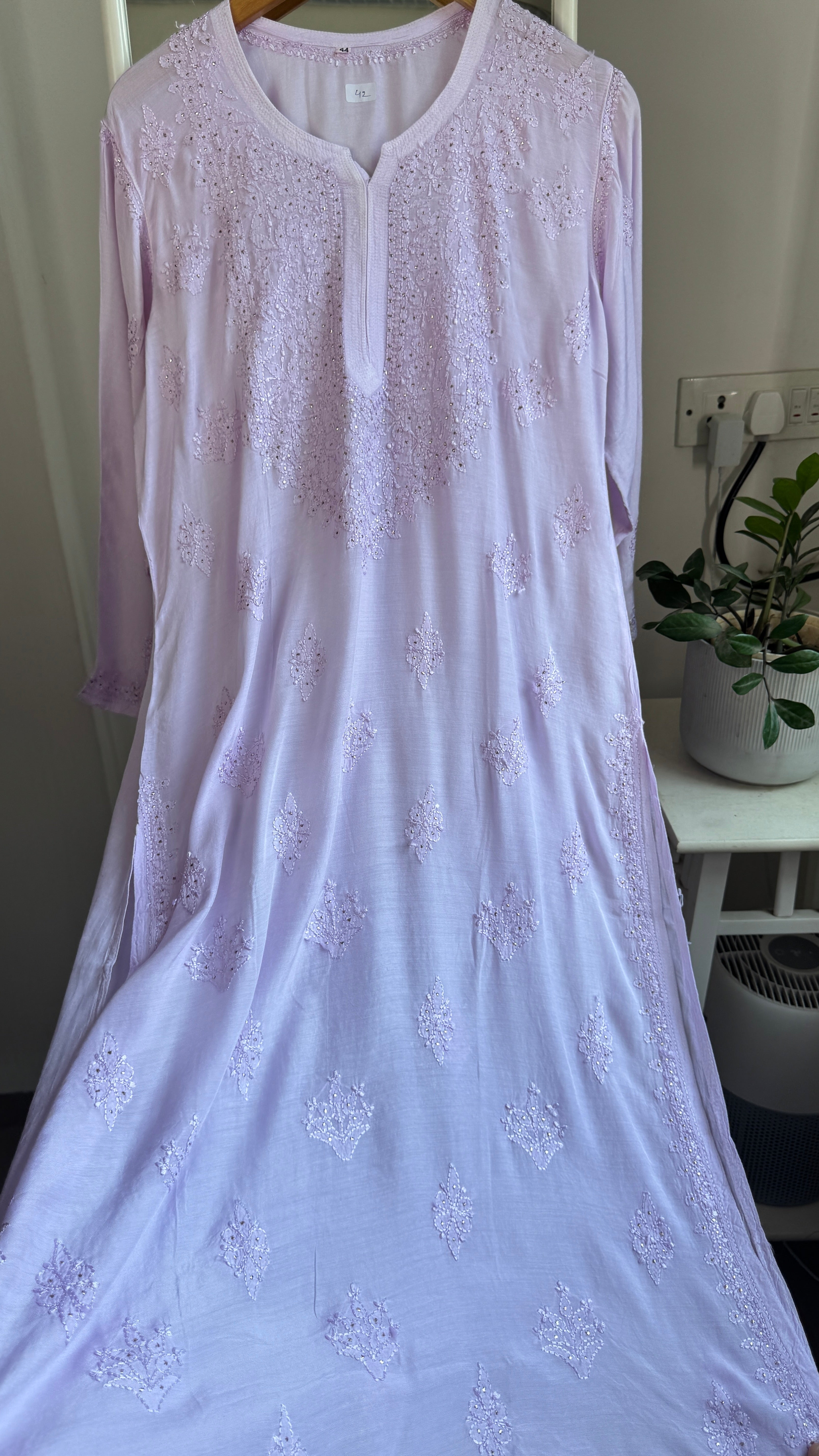 Muslin Chikankari Kurti with Mukaish work - Lilac - Aayat Collection