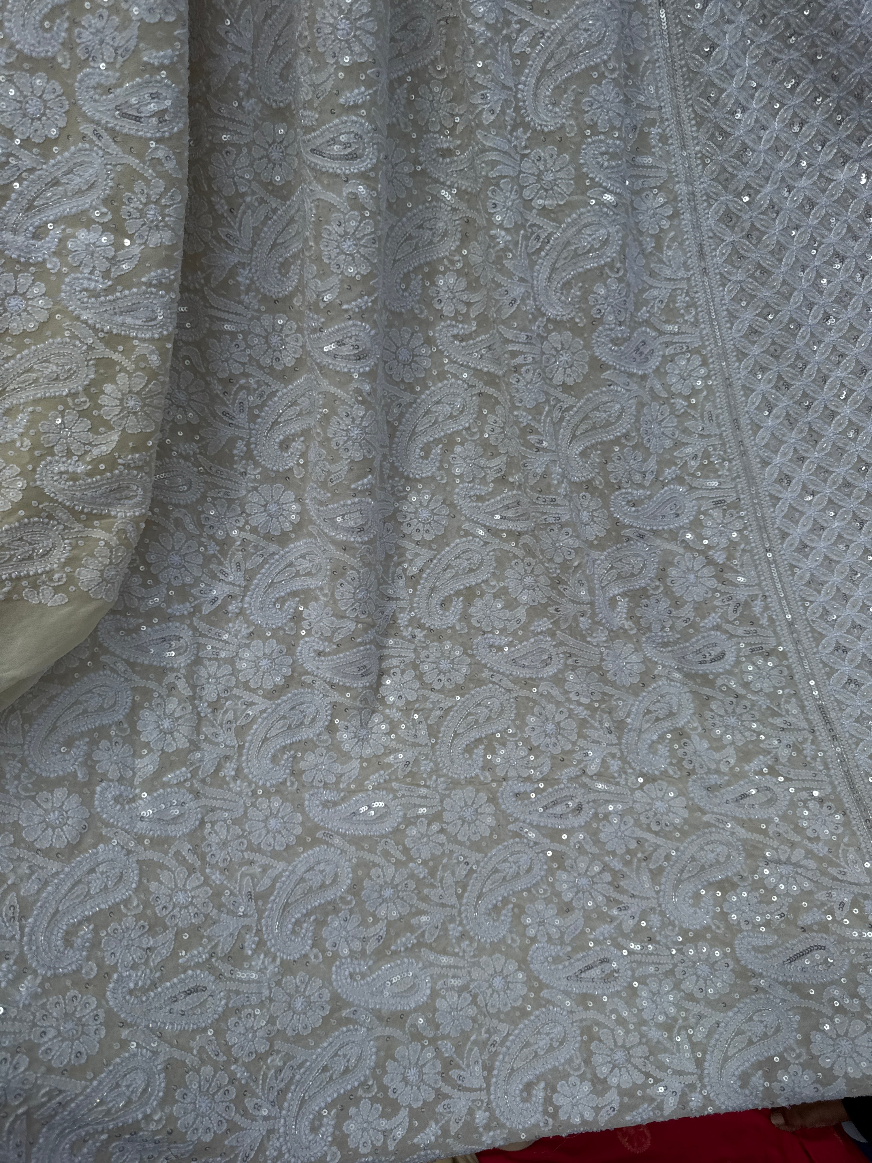 Pure Georgette Lucknow Chikankari Saree - white - Rooh Collection