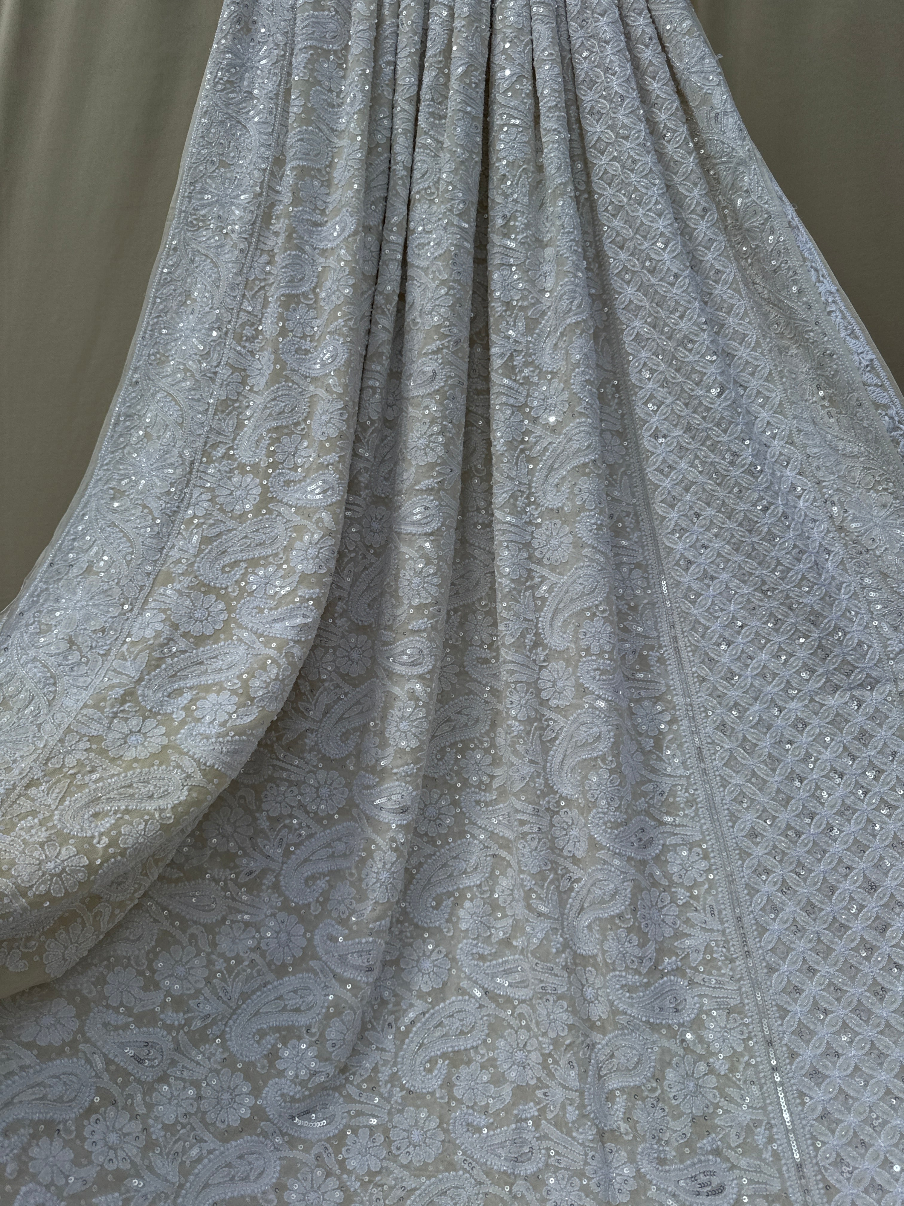 Pure Georgette Lucknow Chikankari Saree - white - Rooh Collection