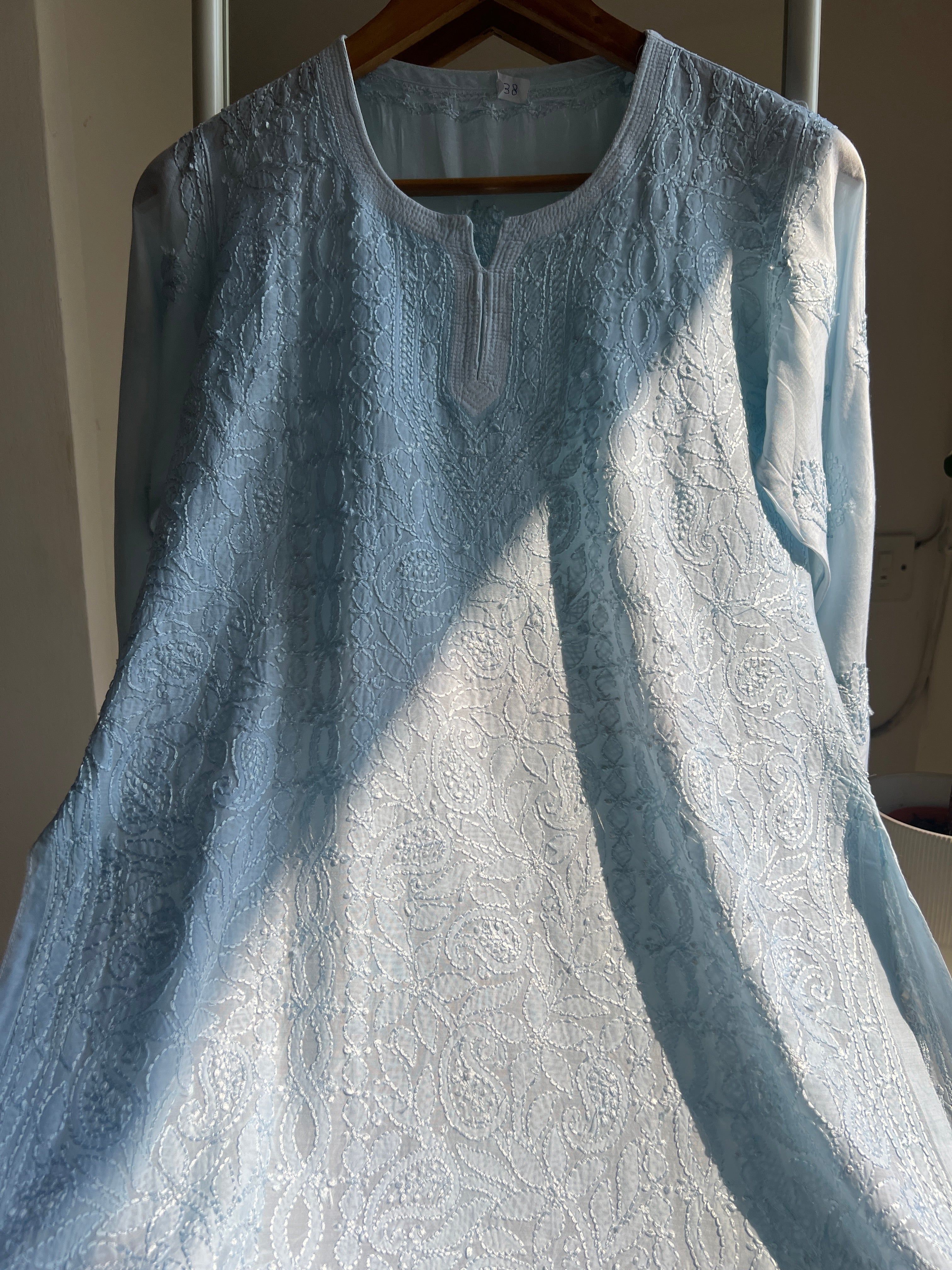 Chikankari Muslin short Top in Baby Blue - HOOR Collection