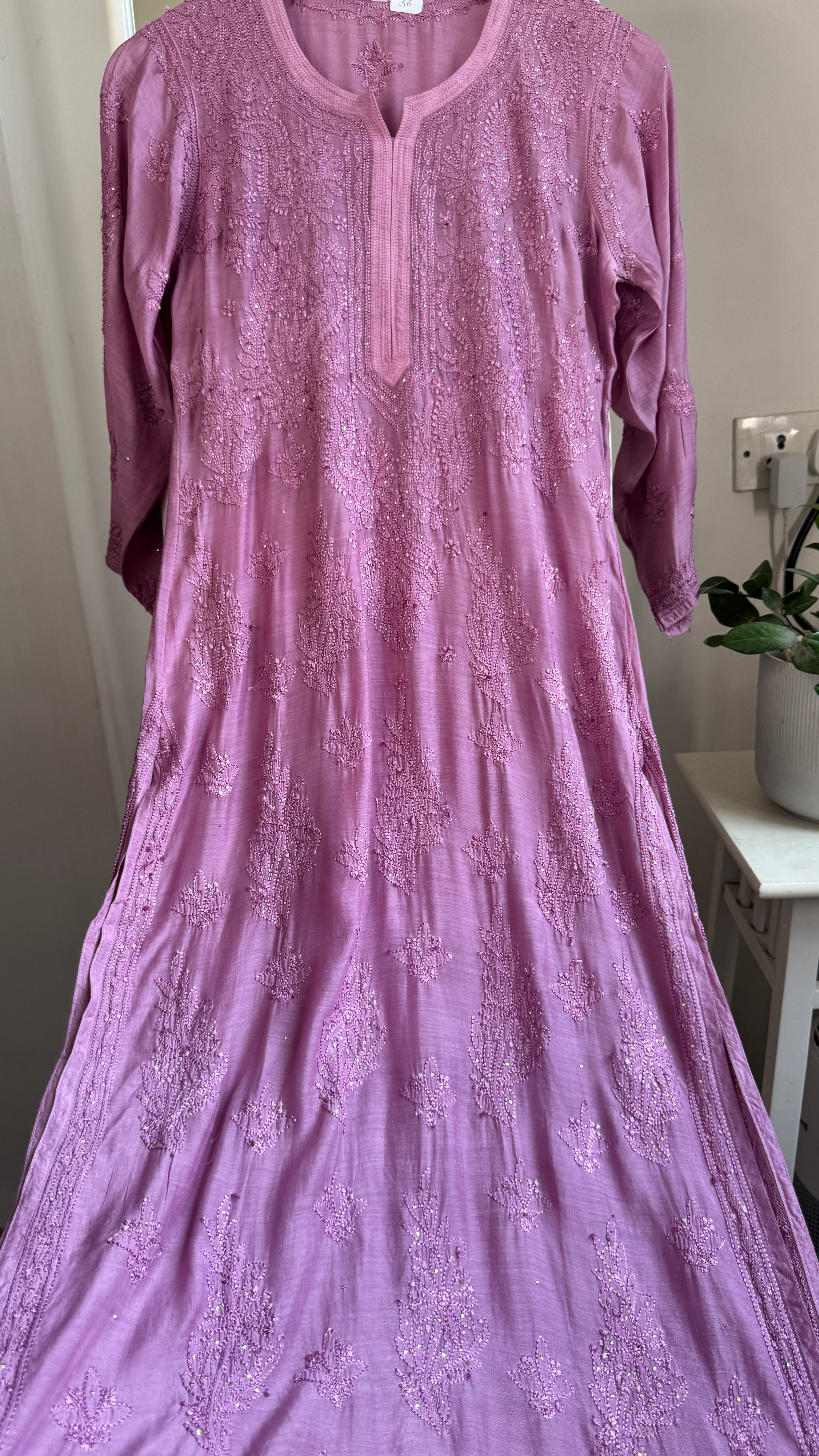 Muslin Chikankari Kurti with Mukaish work - Mauve - Aayat Collection