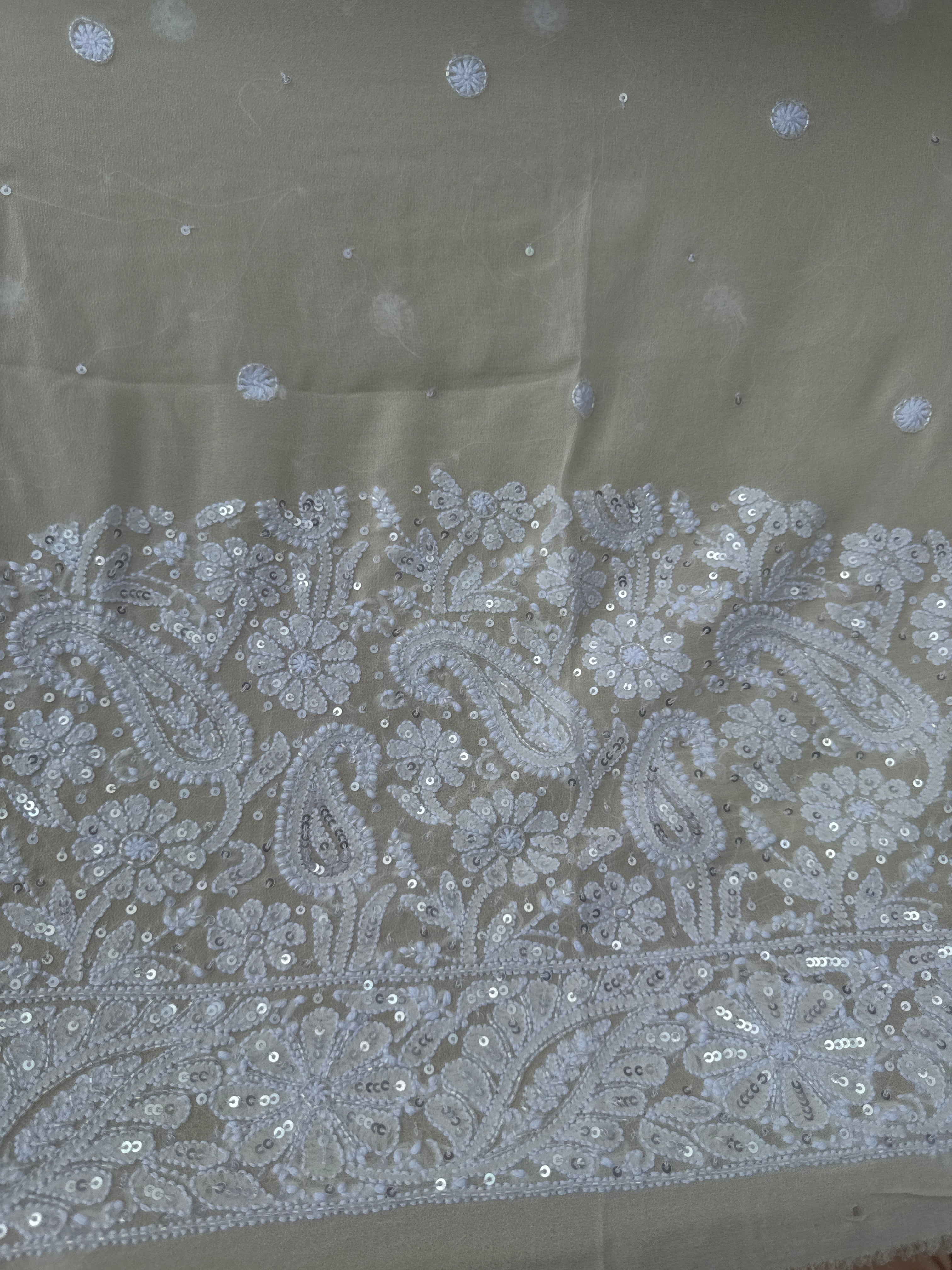 Pure Georgette Lucknow Chikankari Saree - white - Rooh Collection