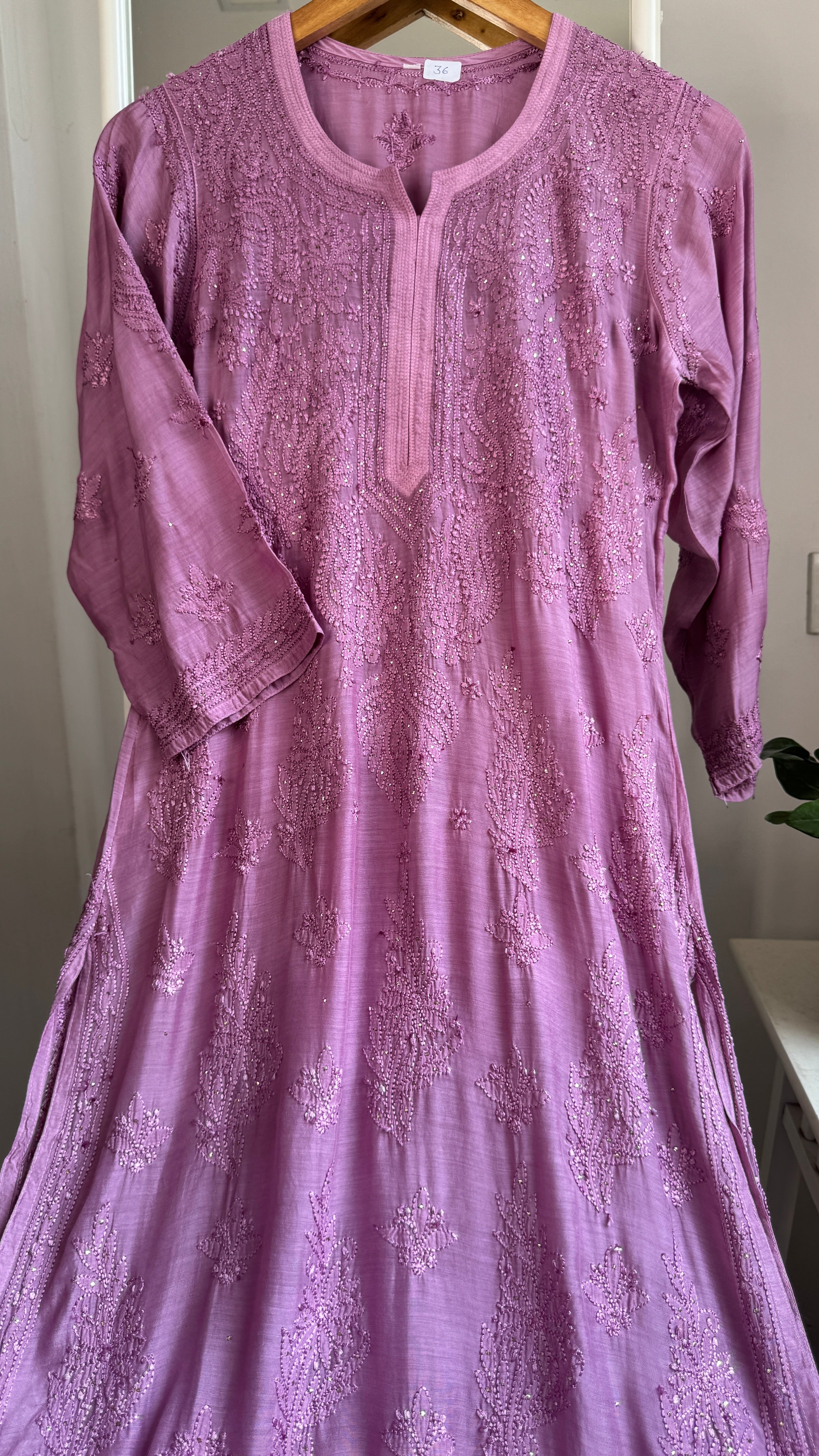 Muslin Chikankari Kurti with Mukaish work - Mauve - Aayat Collection