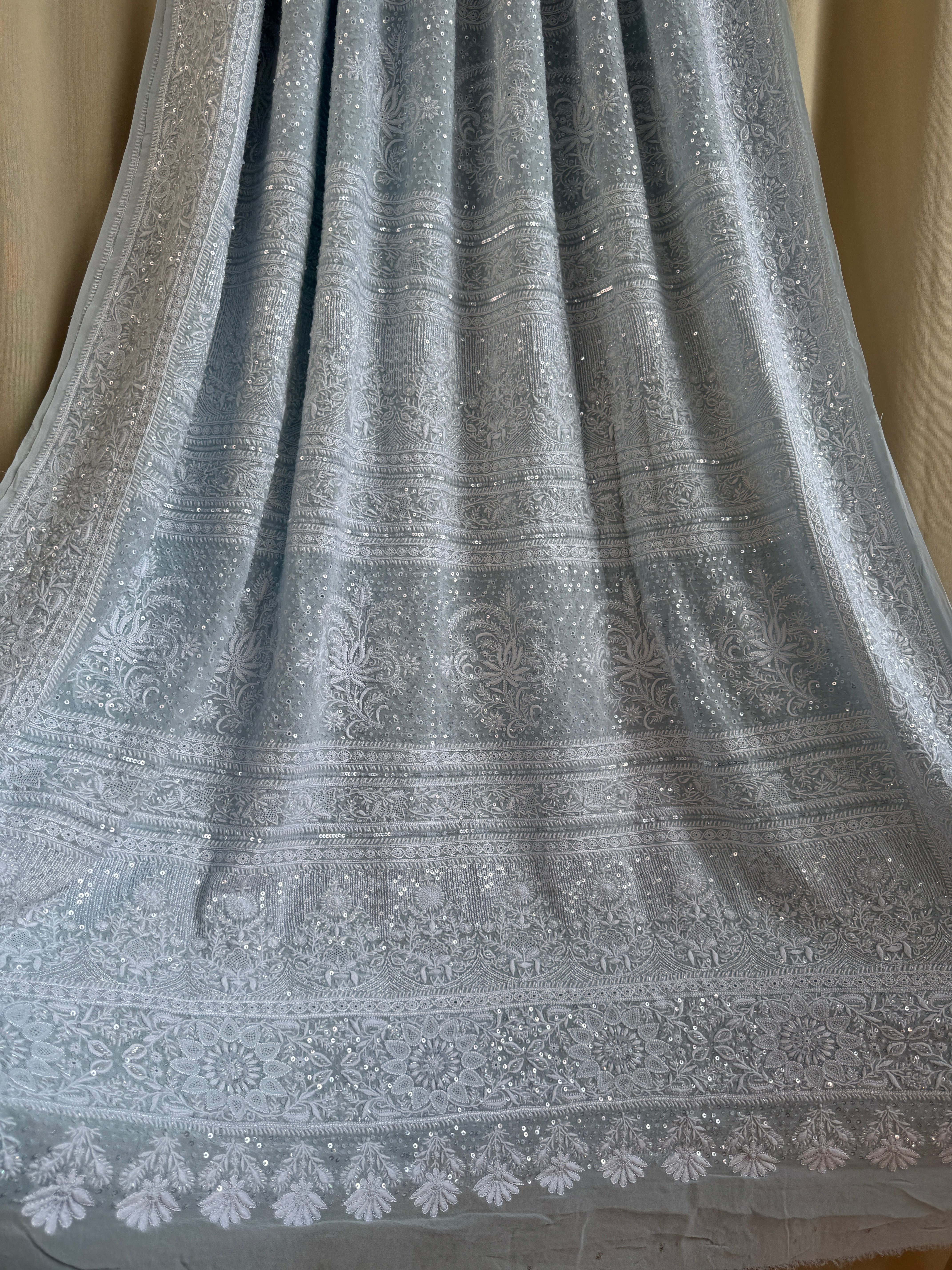 Pure Georgette Lucknow Chikankari Saree -Blue- Rooh Collection