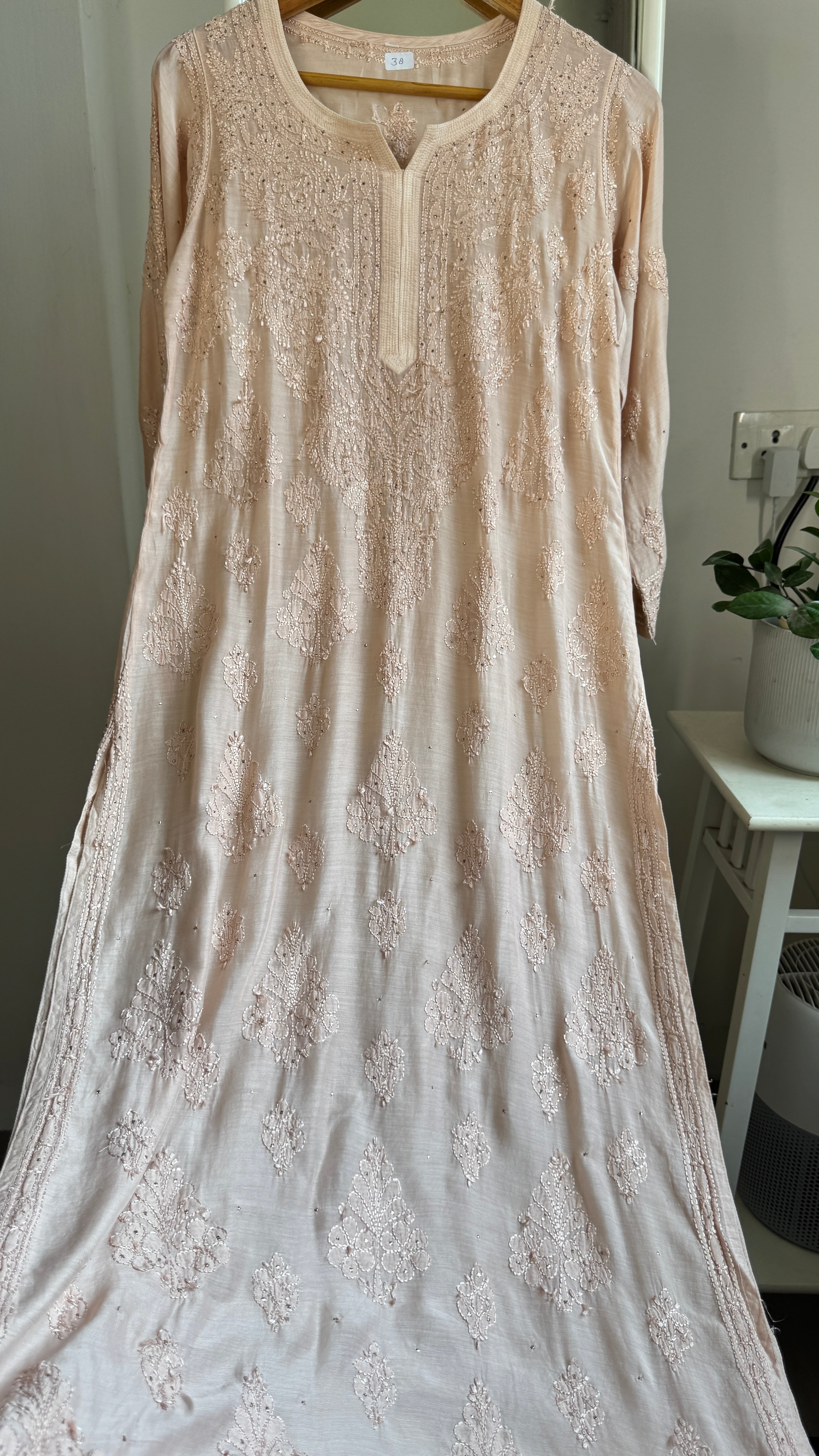 Muslin Chikankari Kurti with Mukaish work - Nude Brown - Aayat Collection