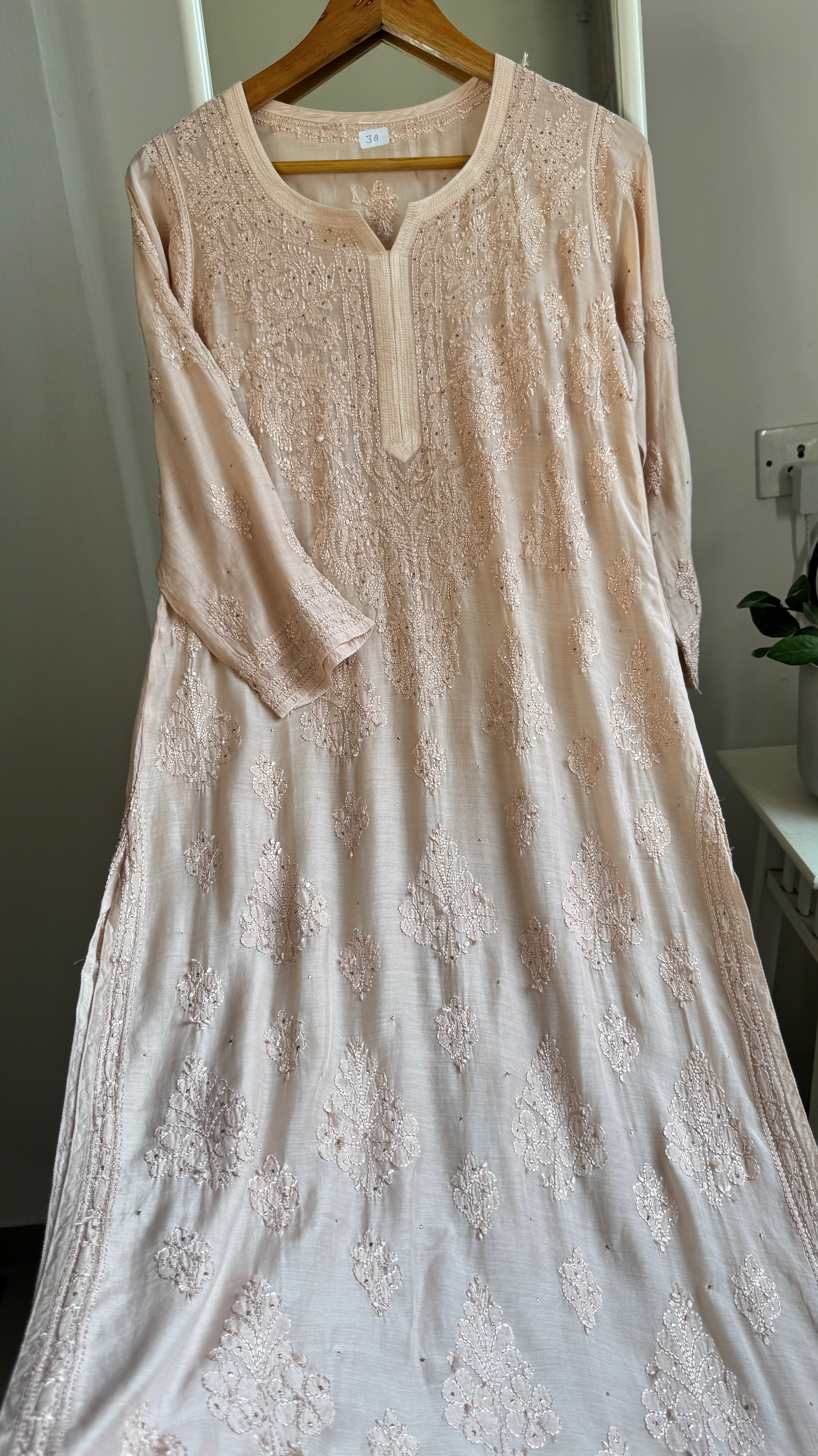 Muslin Chikankari Kurti with Mukaish work - Nude Brown - Aayat Collection