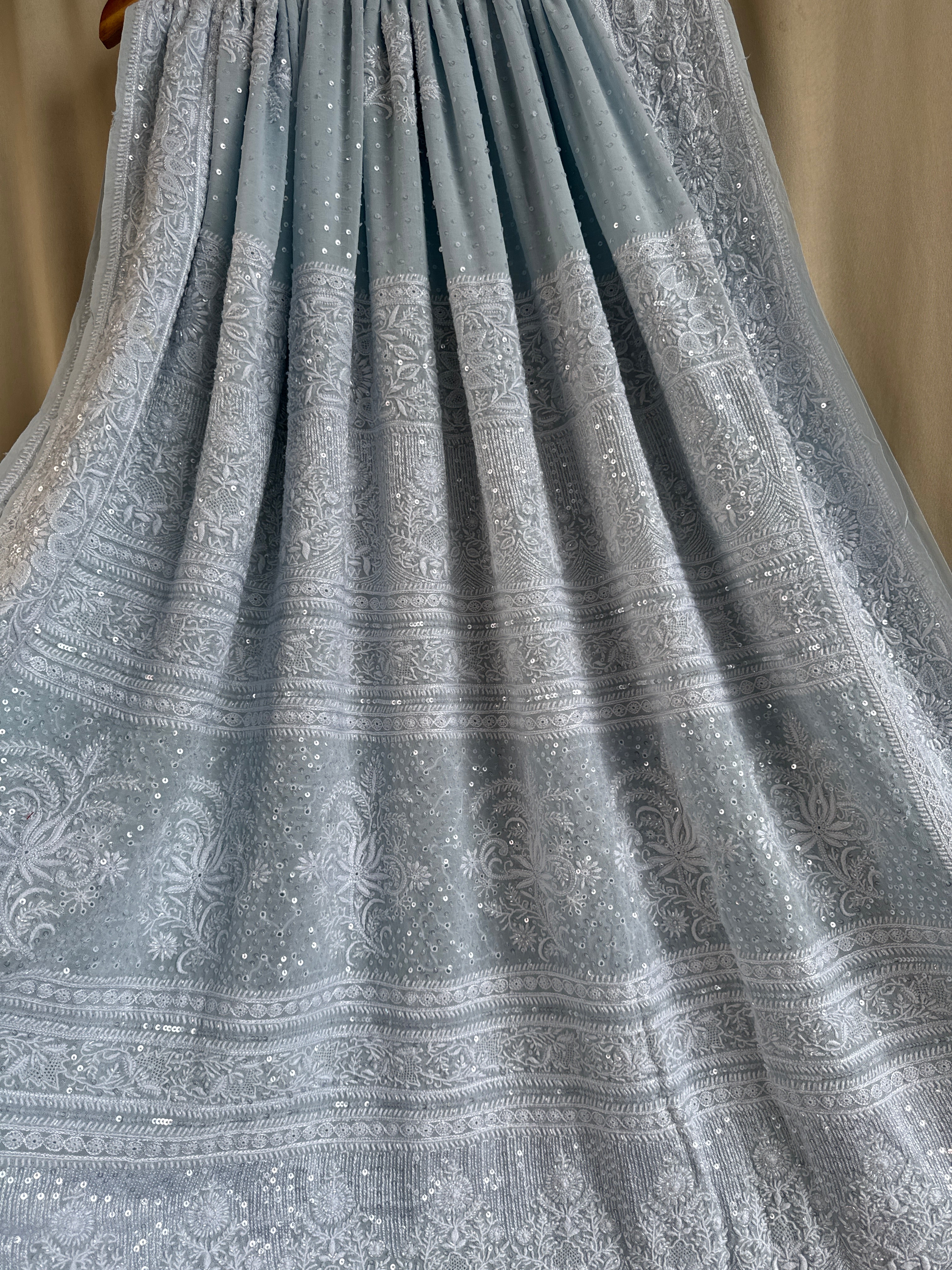 Pure Georgette Lucknow Chikankari Saree -Blue- Rooh Collection