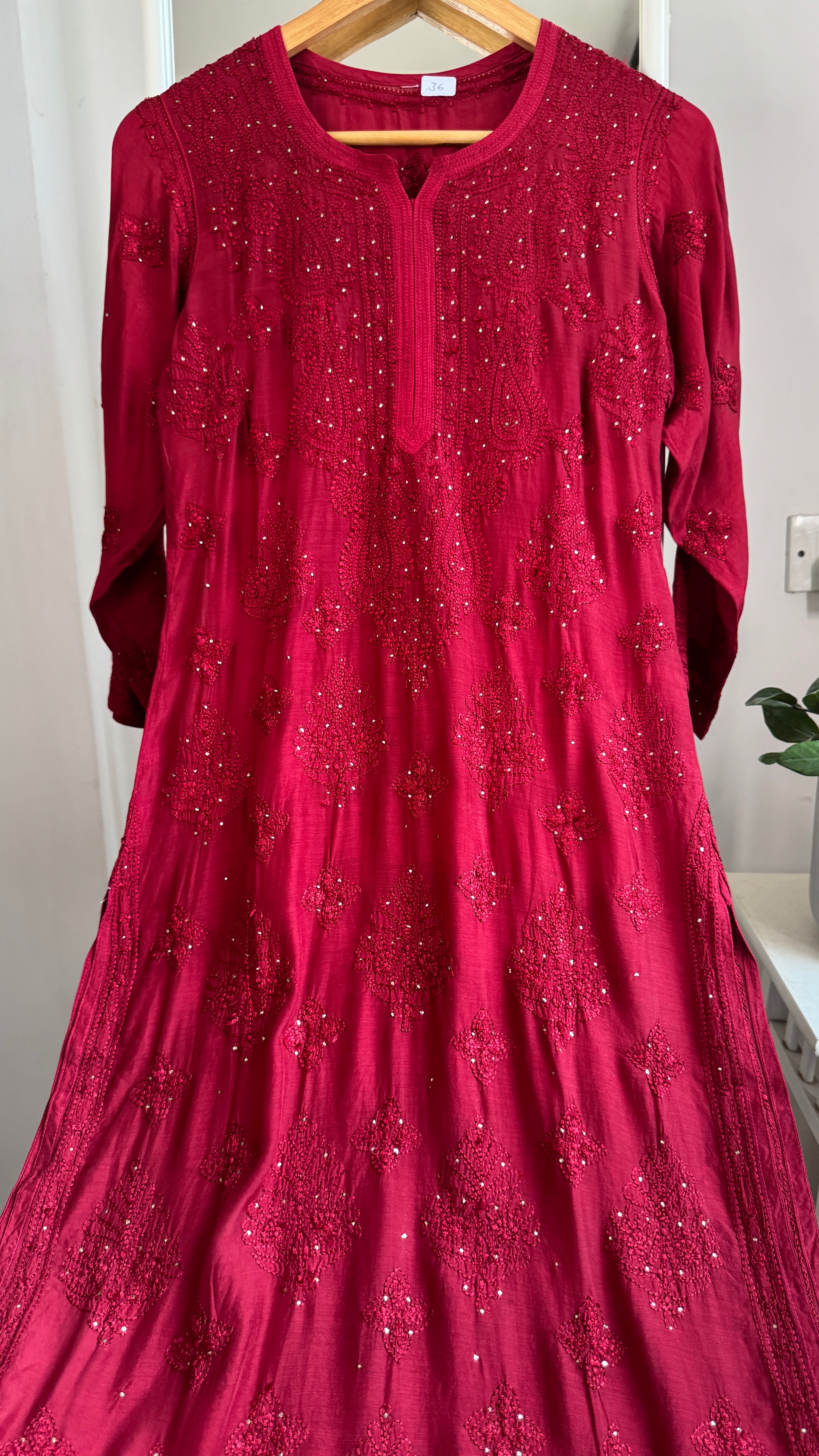 Muslin Chikankari Kurti with Mukaish work - Dark Maroon - Aayat Collection