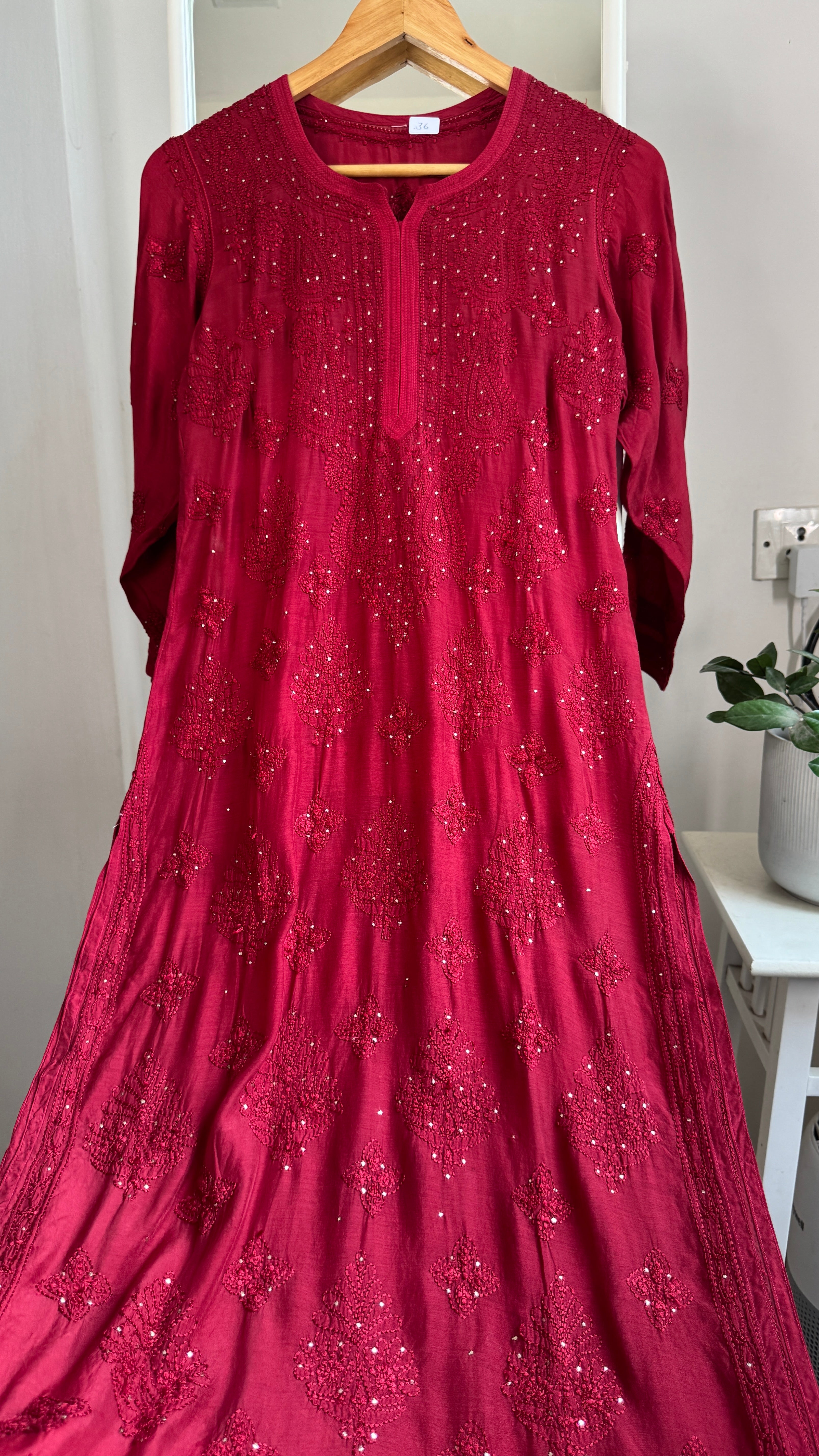 Muslin Chikankari Kurti with Mukaish work - Dark Maroon - Aayat Collection