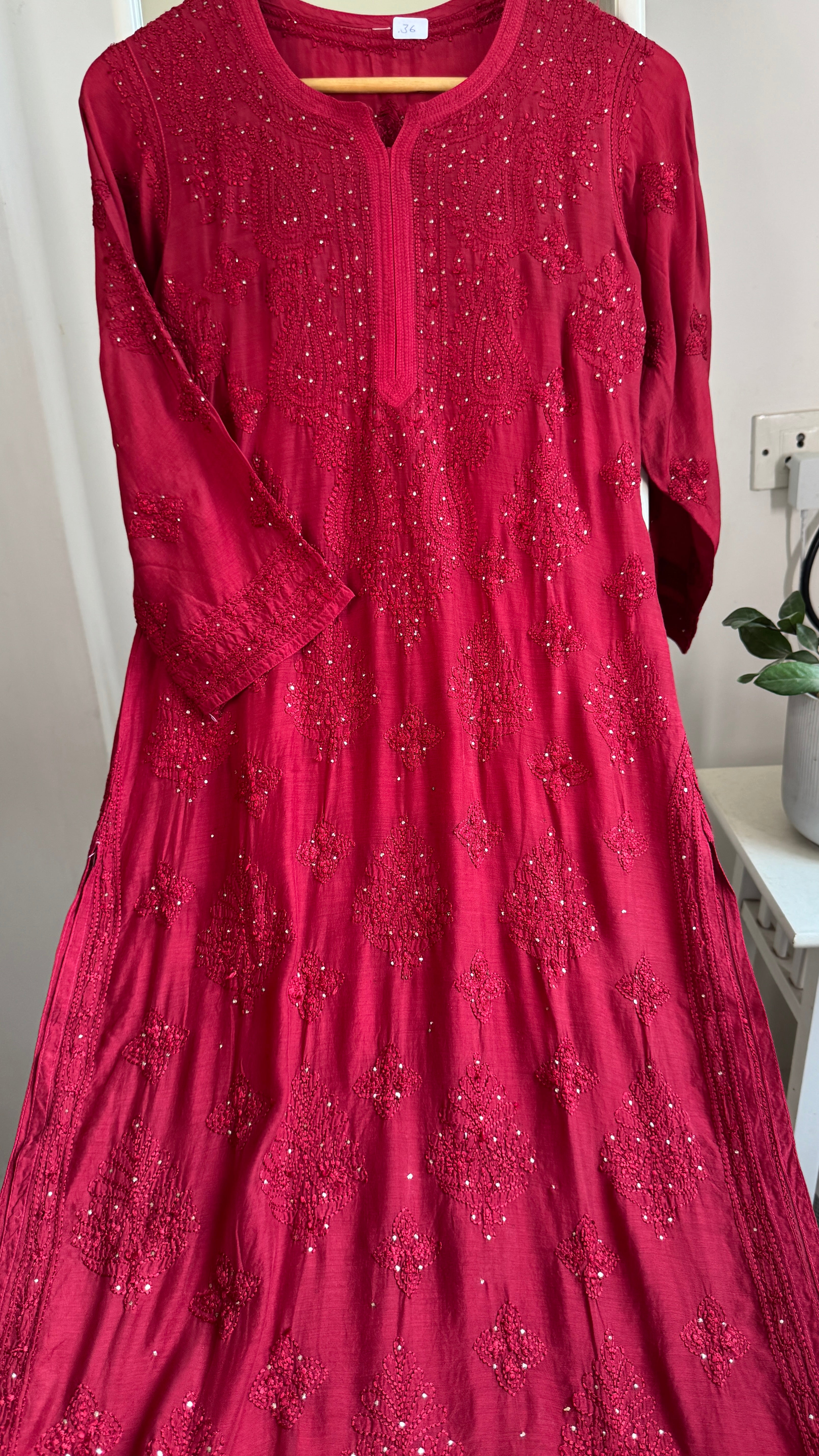 Muslin Chikankari Kurti with Mukaish work - Dark Maroon - Aayat Collection
