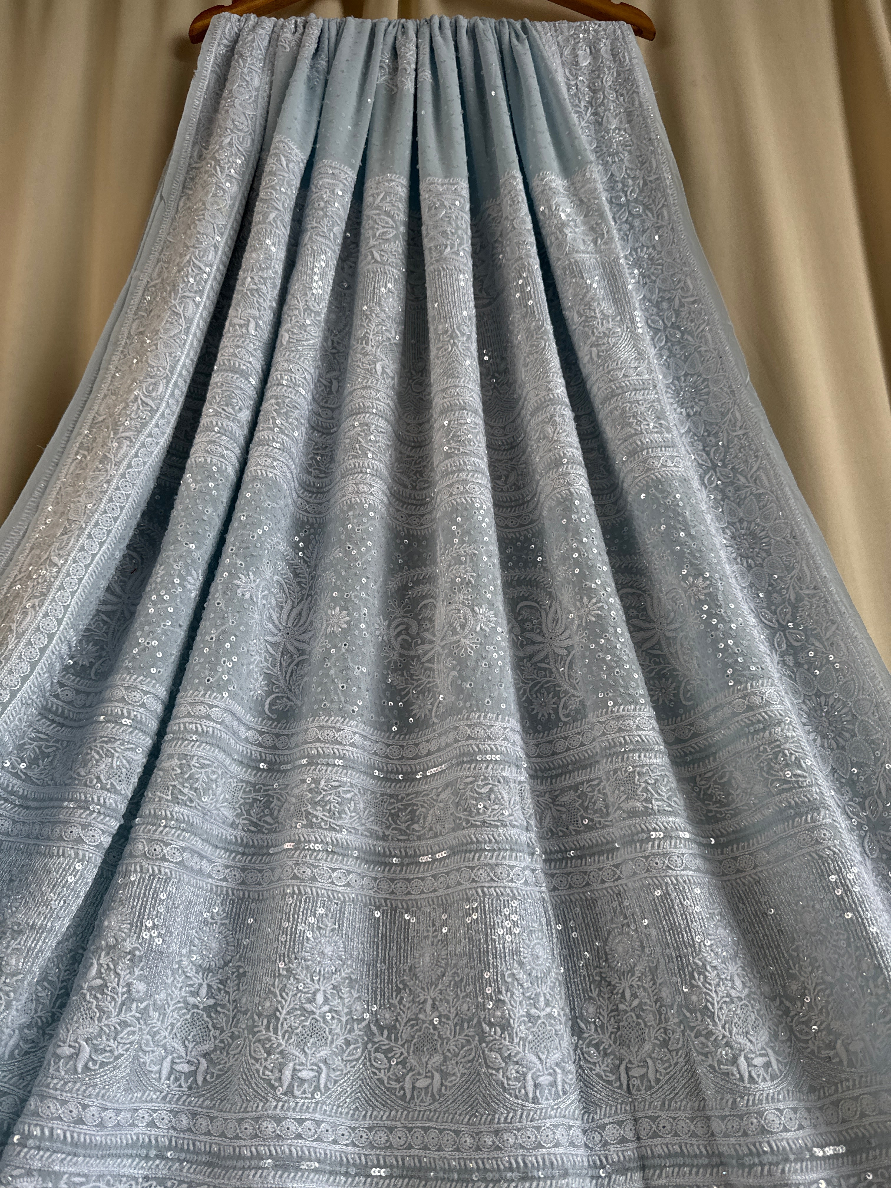 Pure Georgette Lucknow Chikankari Saree -Blue- Rooh Collection