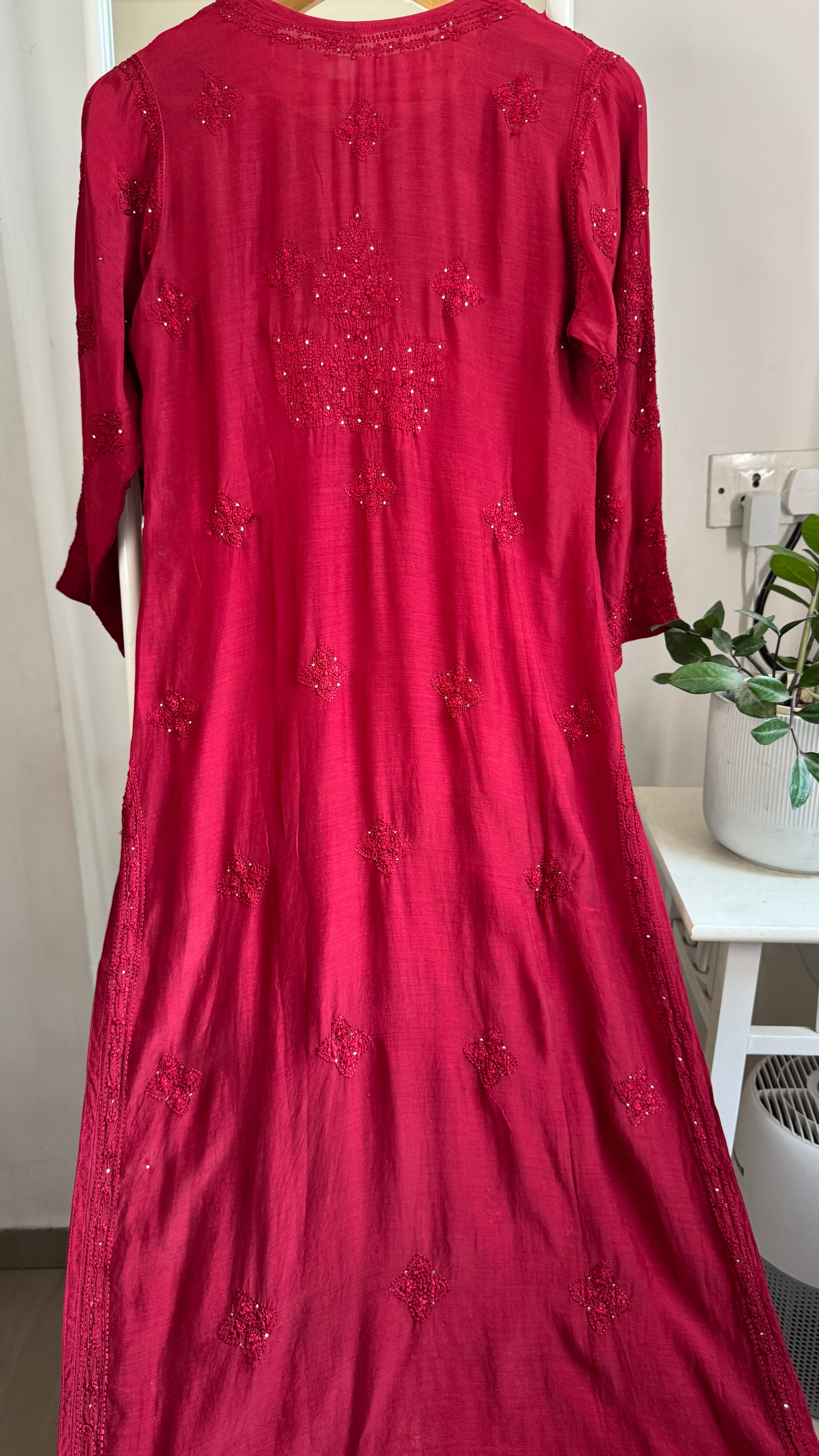 Muslin Chikankari Kurti with Mukaish work - Dark Maroon - Aayat Collection