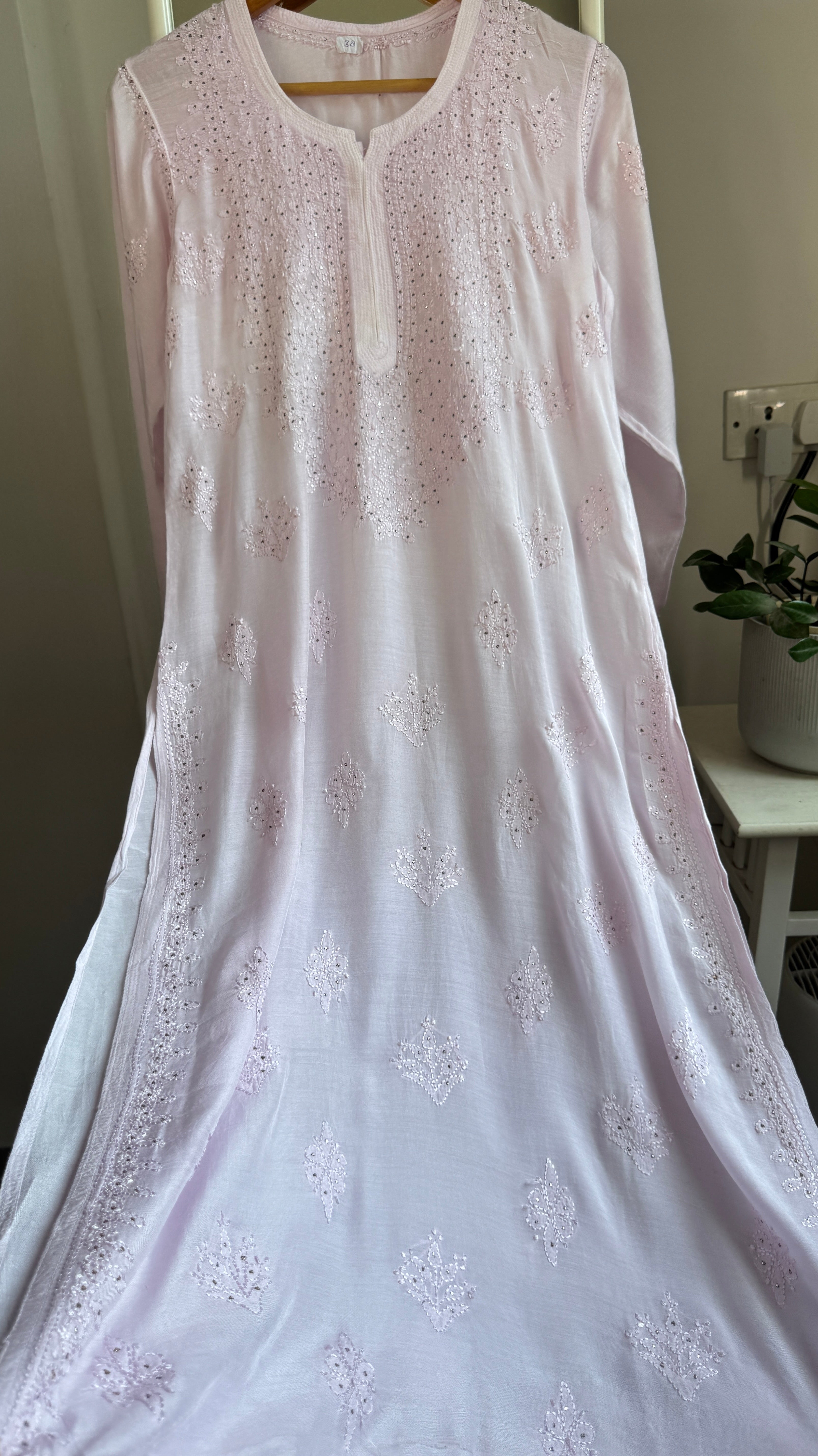 Muslin Chikankari Kurti with Mukaish work - Pink - Aayat Collection