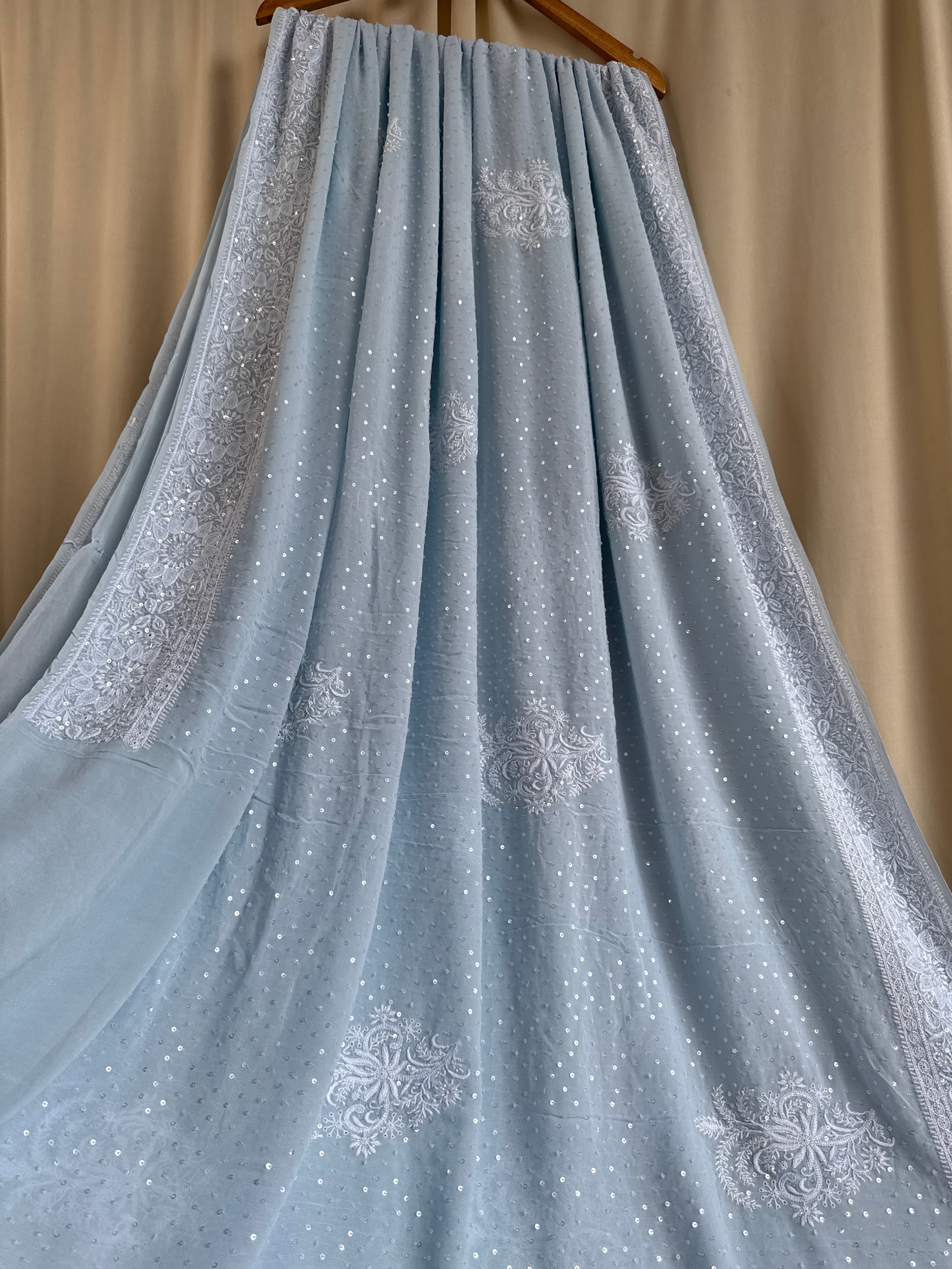 Pure Georgette Lucknow Chikankari Saree -Blue- Rooh Collection