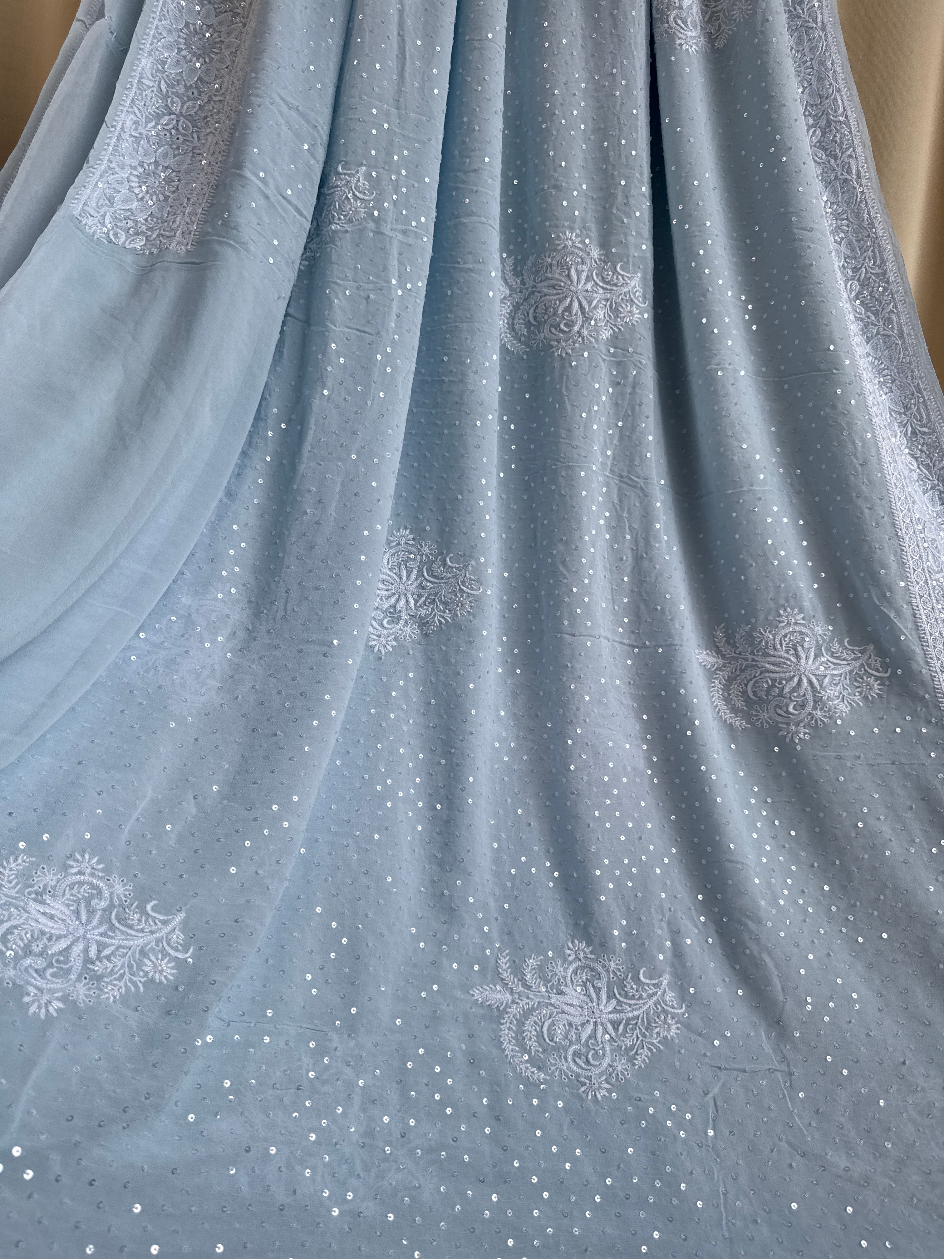 Pure Georgette Lucknow Chikankari Saree -Blue- Rooh Collection