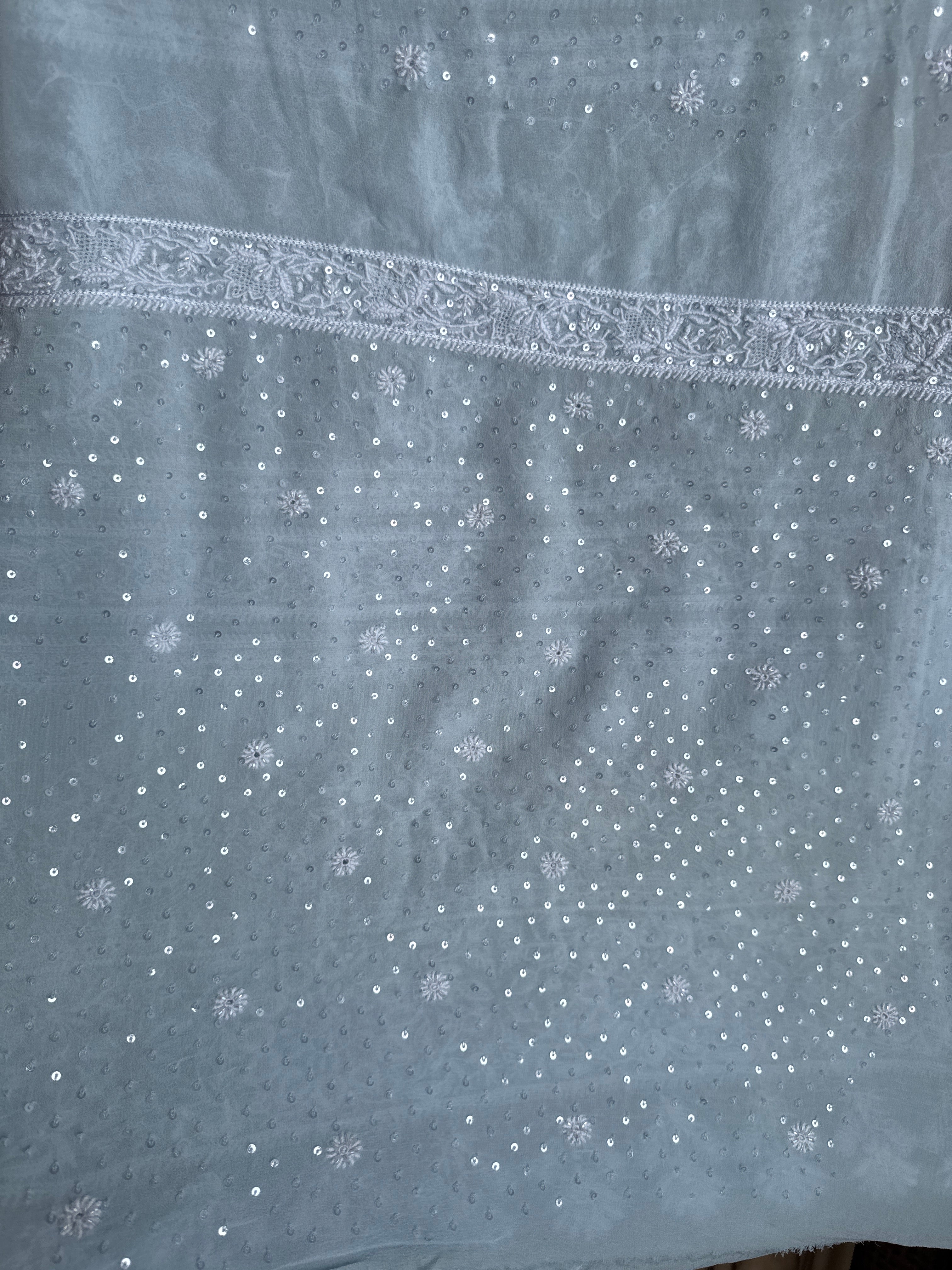 Pure Georgette Lucknow Chikankari Saree -Blue- Rooh Collection