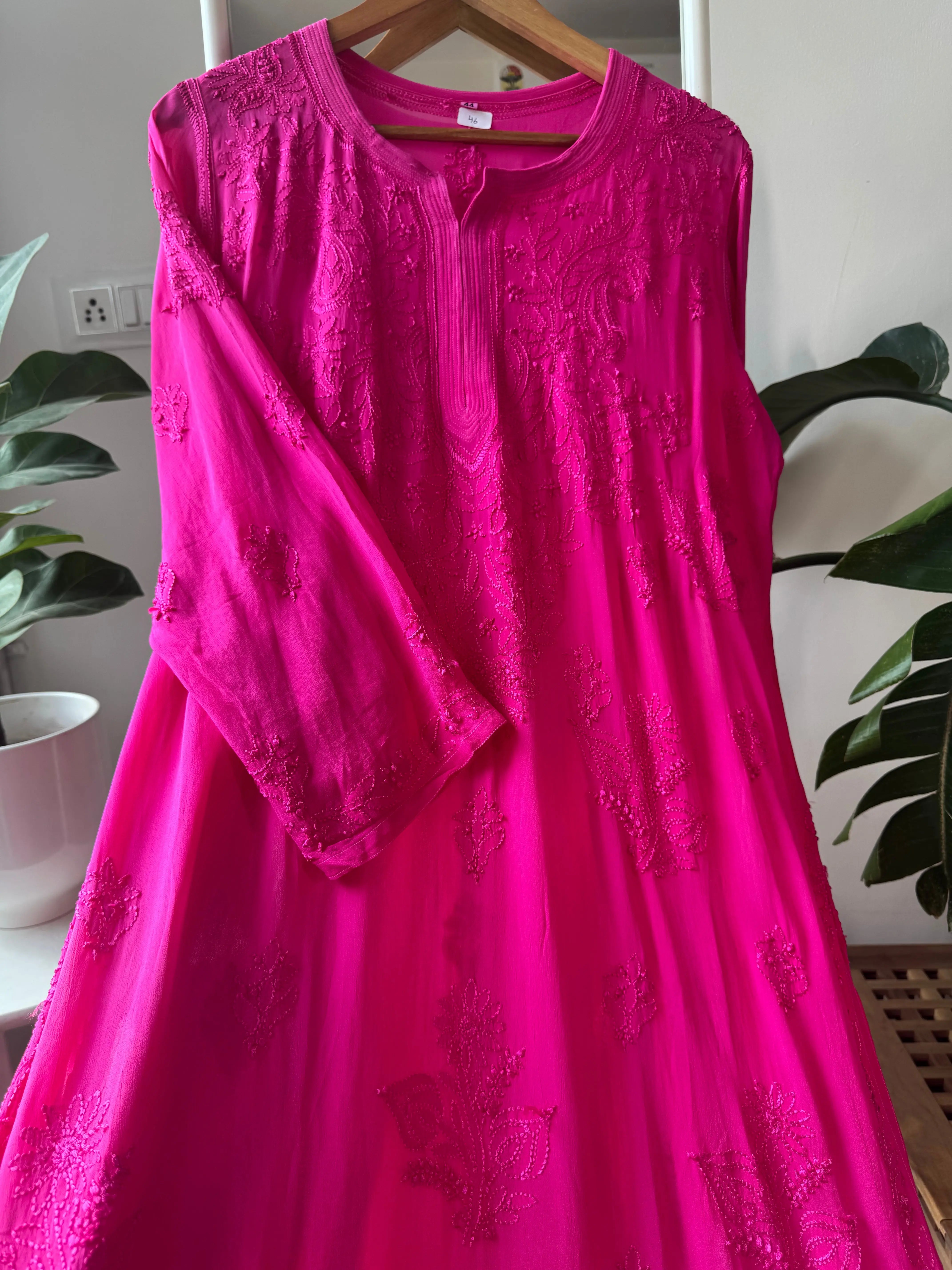 Viscose Kurti - Gala Booti- Hot Pink ARIAA CHIKANKARI 