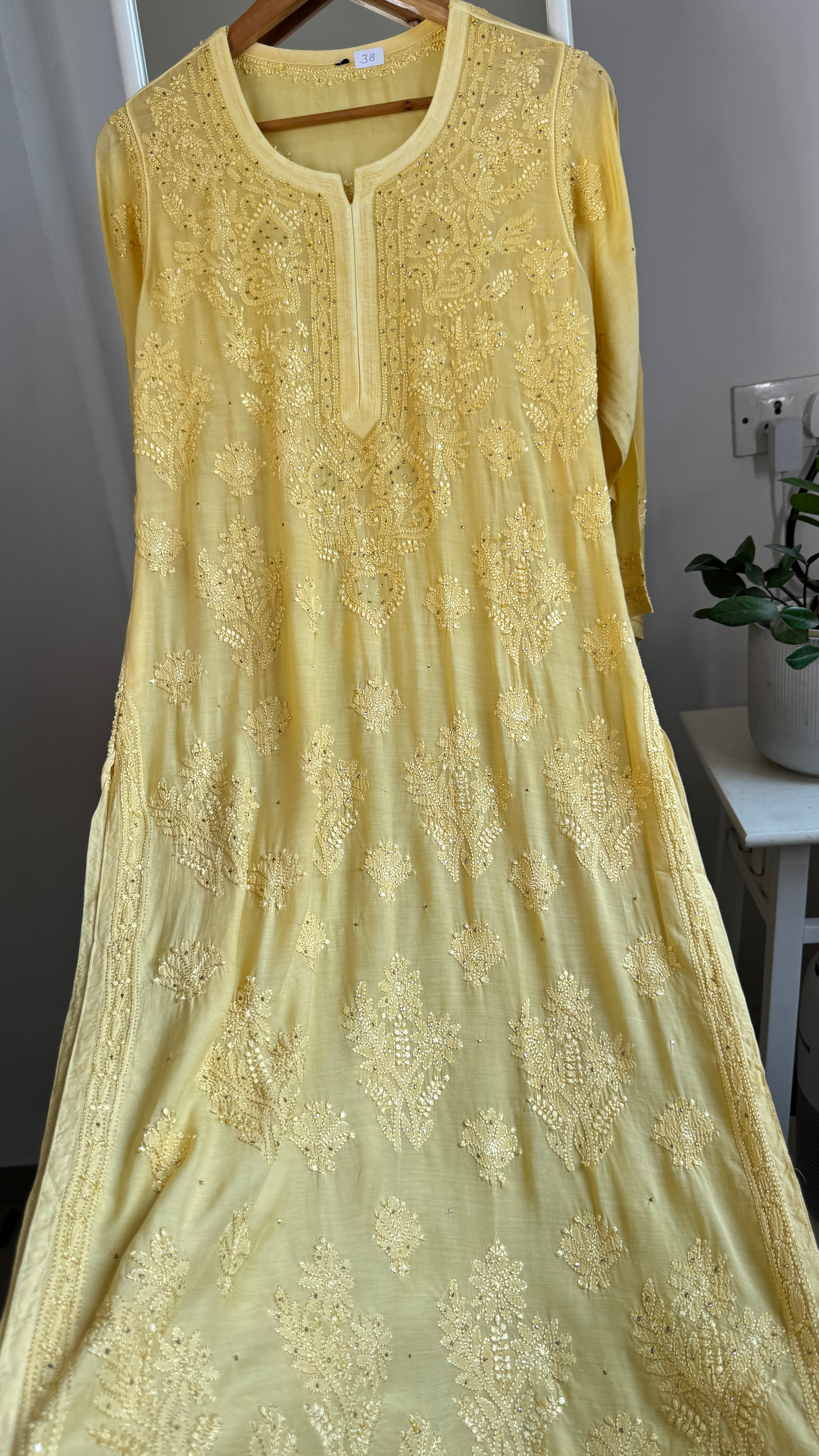 Muslin Chikankari Kurti with Mukaish work - Canary yellow - Aayat Collection