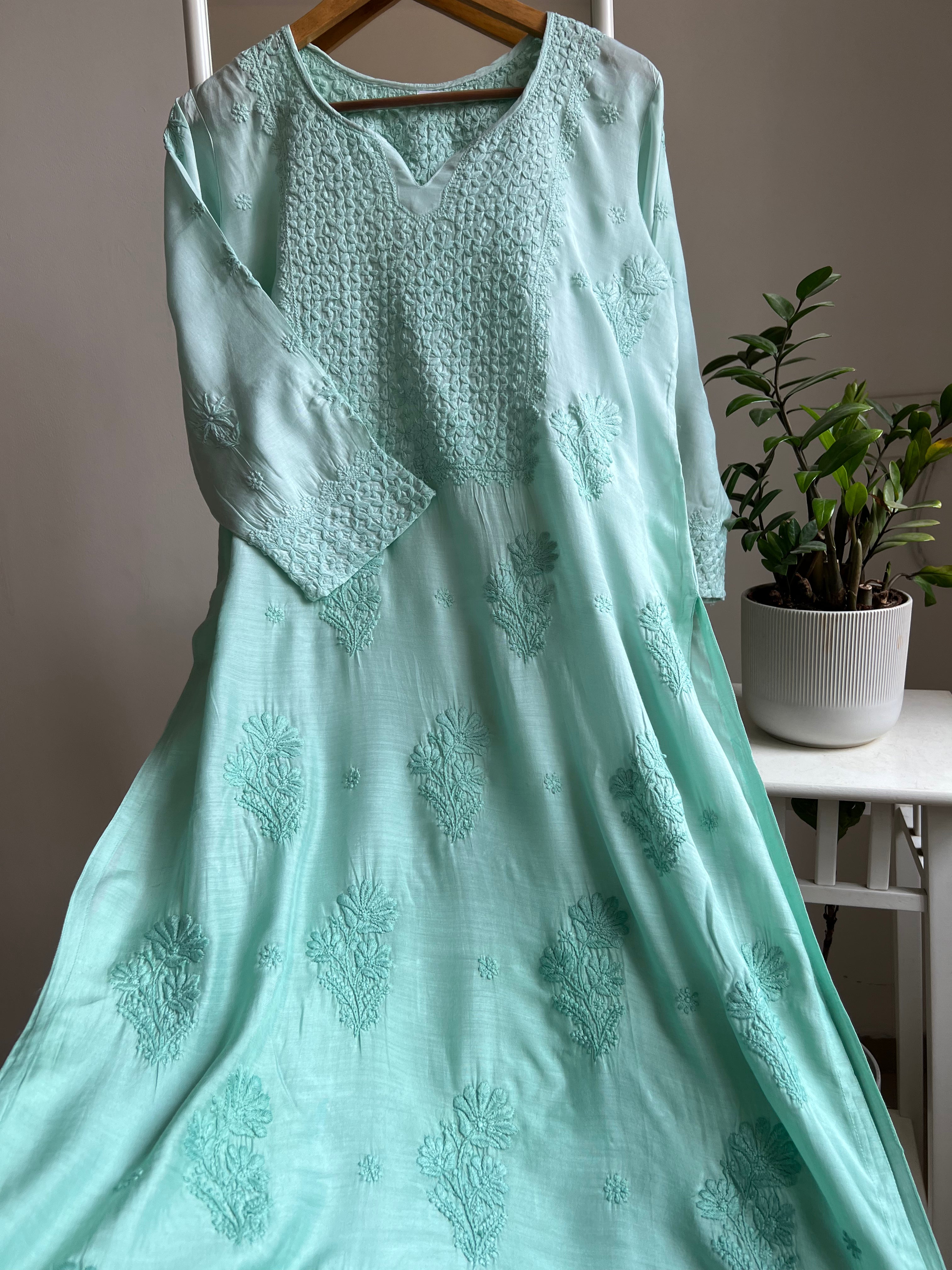 Muslin Chikankari Kurti - Green Ombre ARIAA CHIKANKARI 