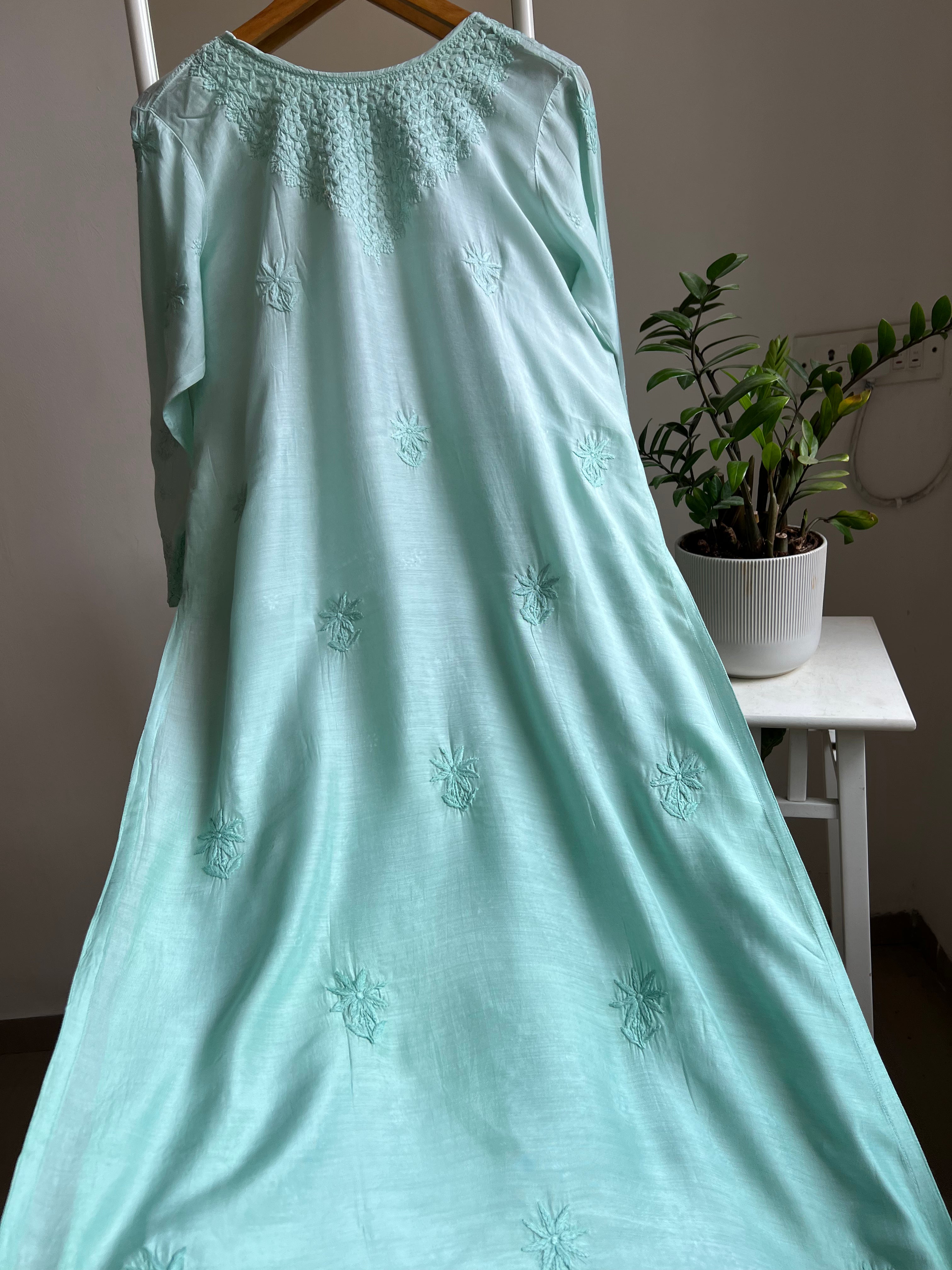 Muslin Chikankari Kurti - Green Ombre ARIAA CHIKANKARI 