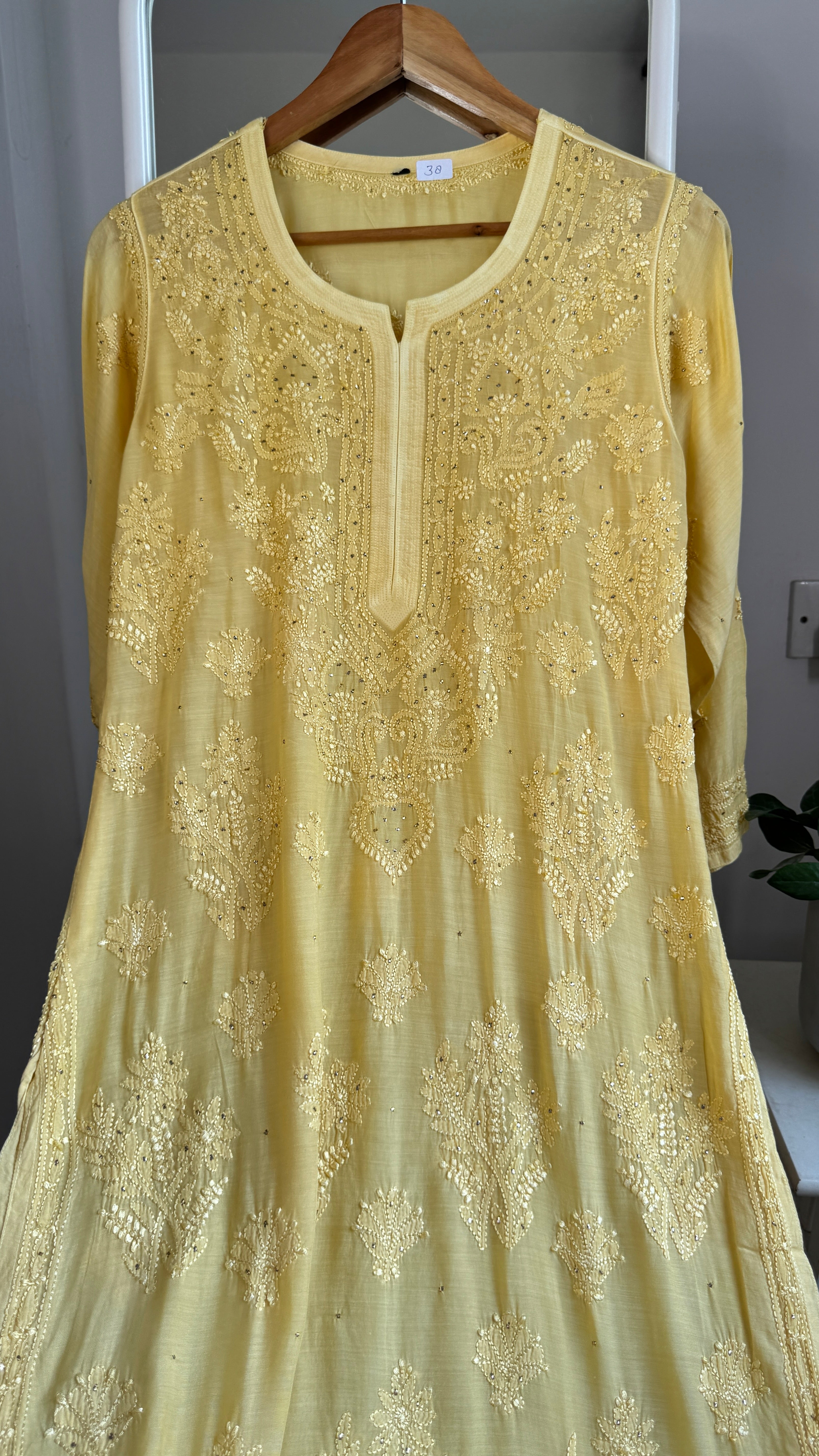 Muslin Chikankari Kurti with Mukaish work - Canary yellow - Aayat Collection