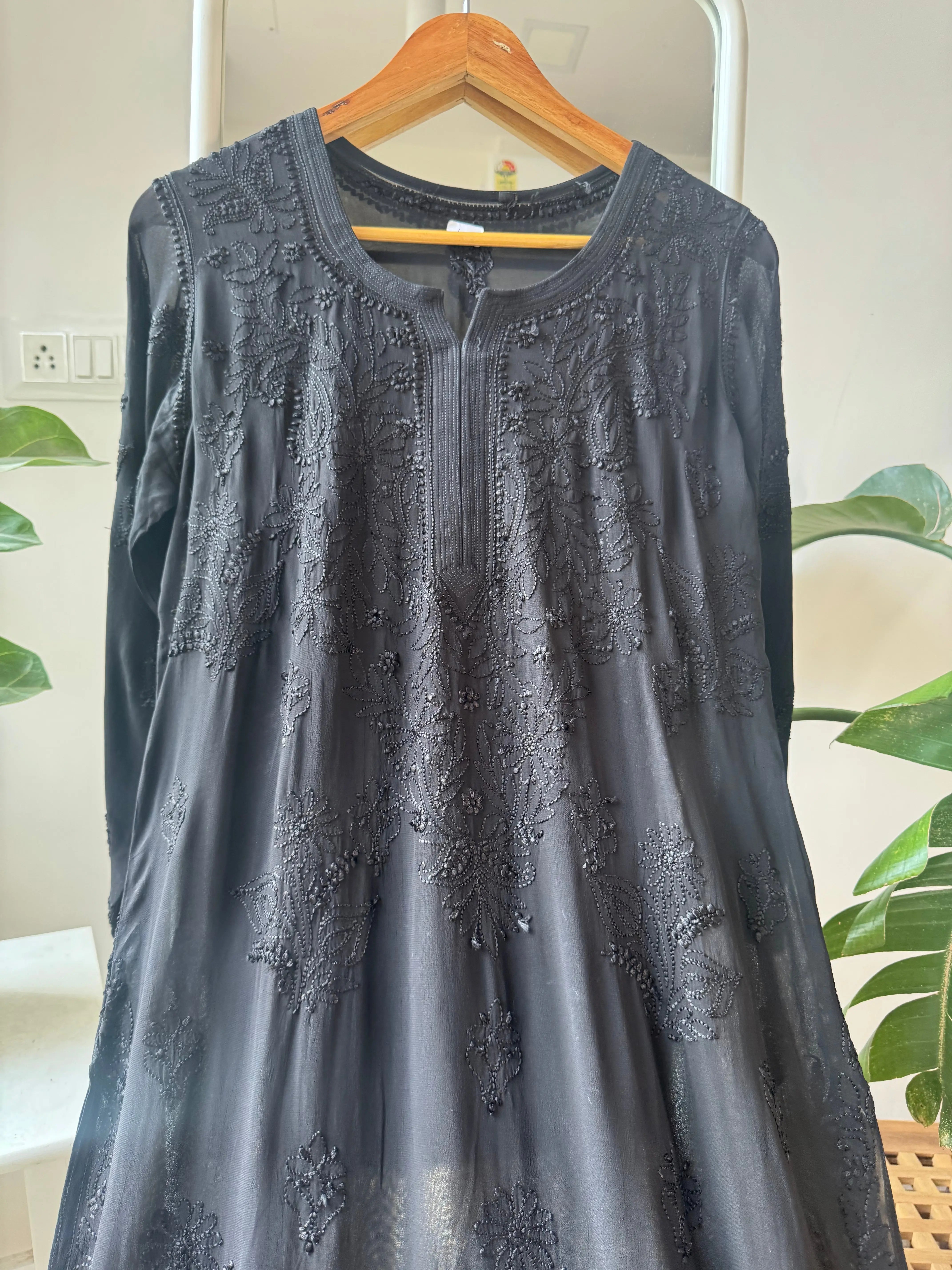 Viscose Kurti - Gala Booti- Black ARIAA CHIKANKARI 