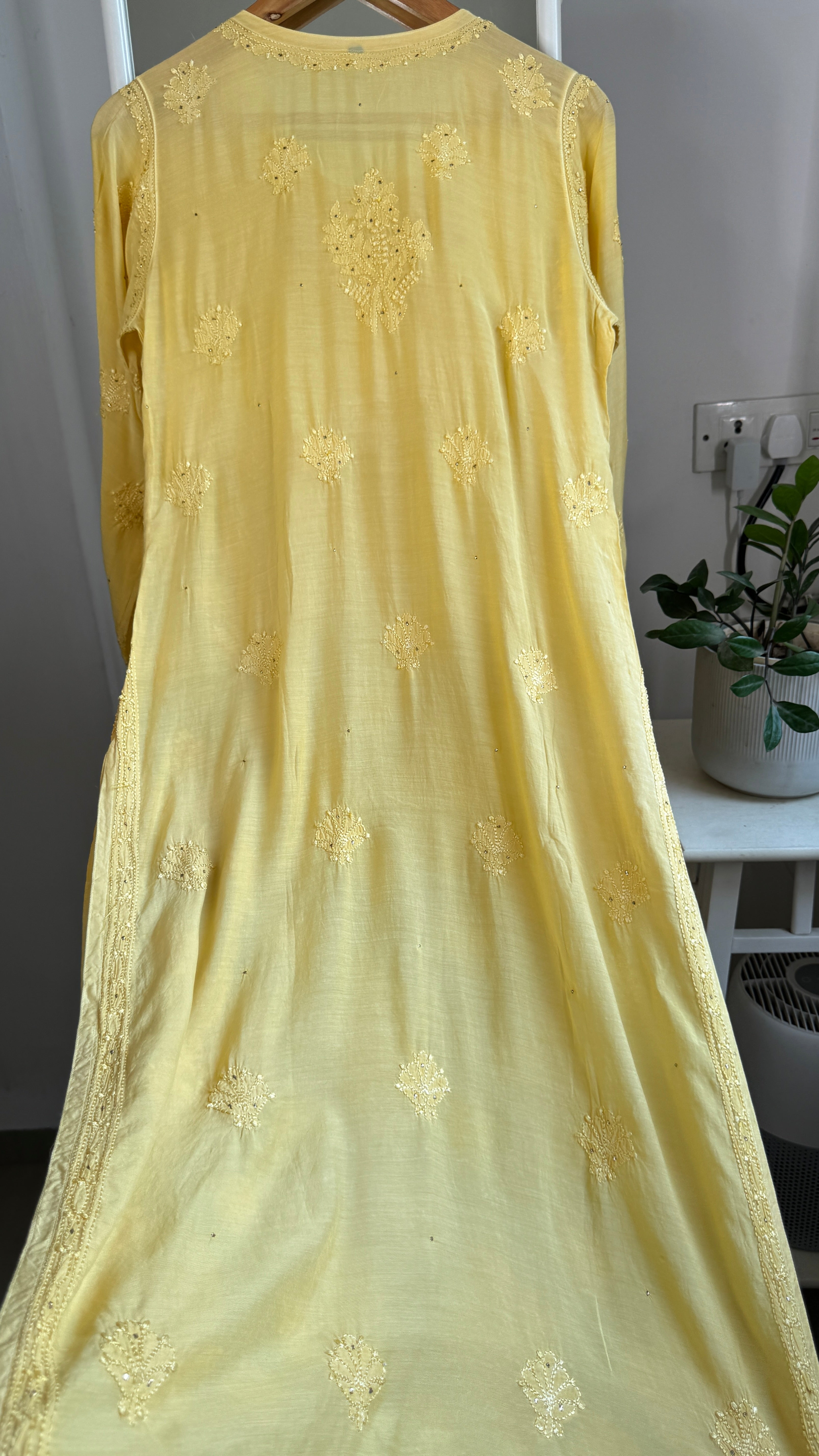 Muslin Chikankari Kurti with Mukaish work - Canary yellow - Aayat Collection