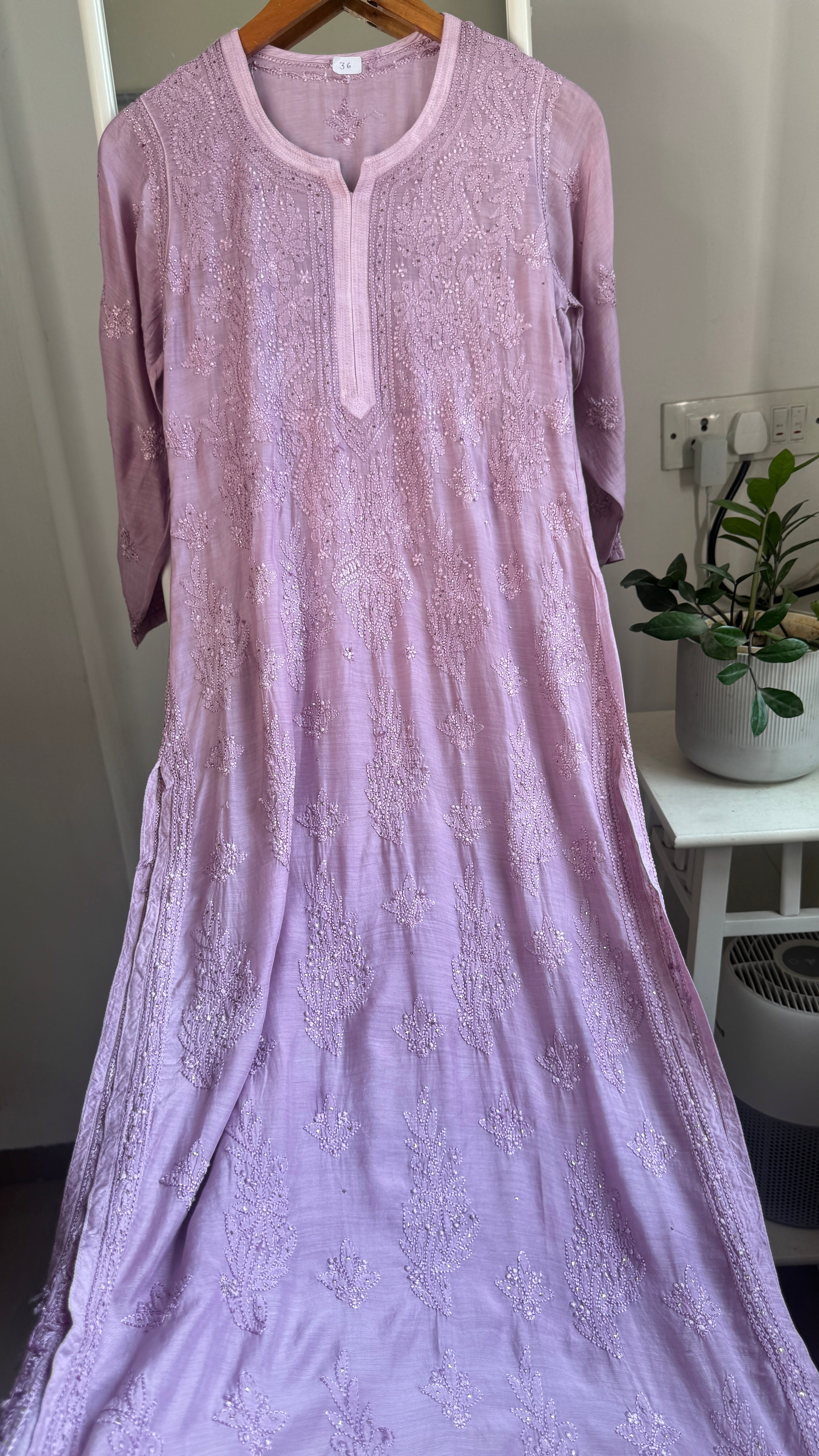 Muslin Chikankari Kurti with Mukaish work - Light Mauve - Aayat Collection