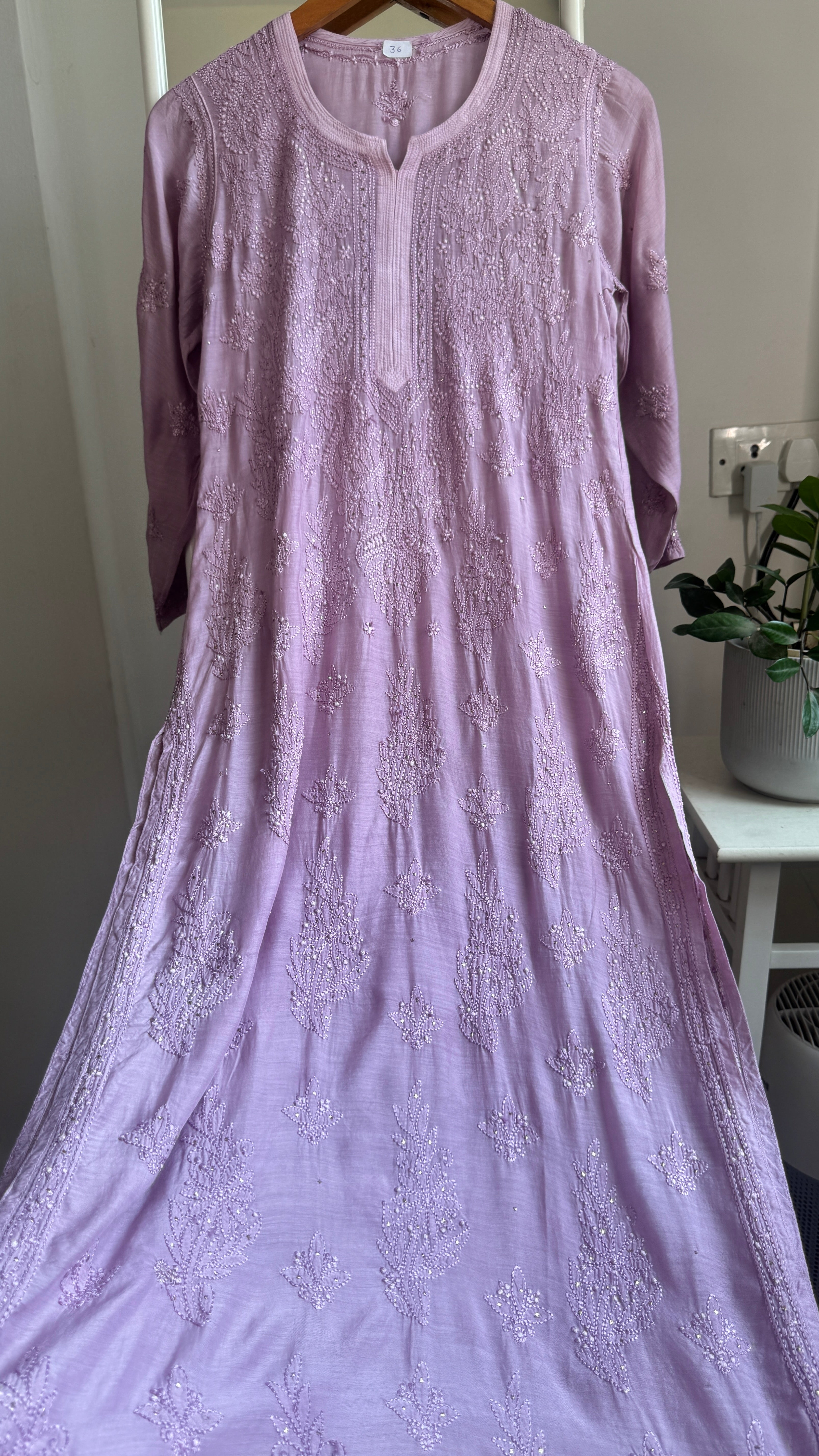 Muslin Chikankari Kurti with Mukaish work - Light Mauve - Aayat Collection