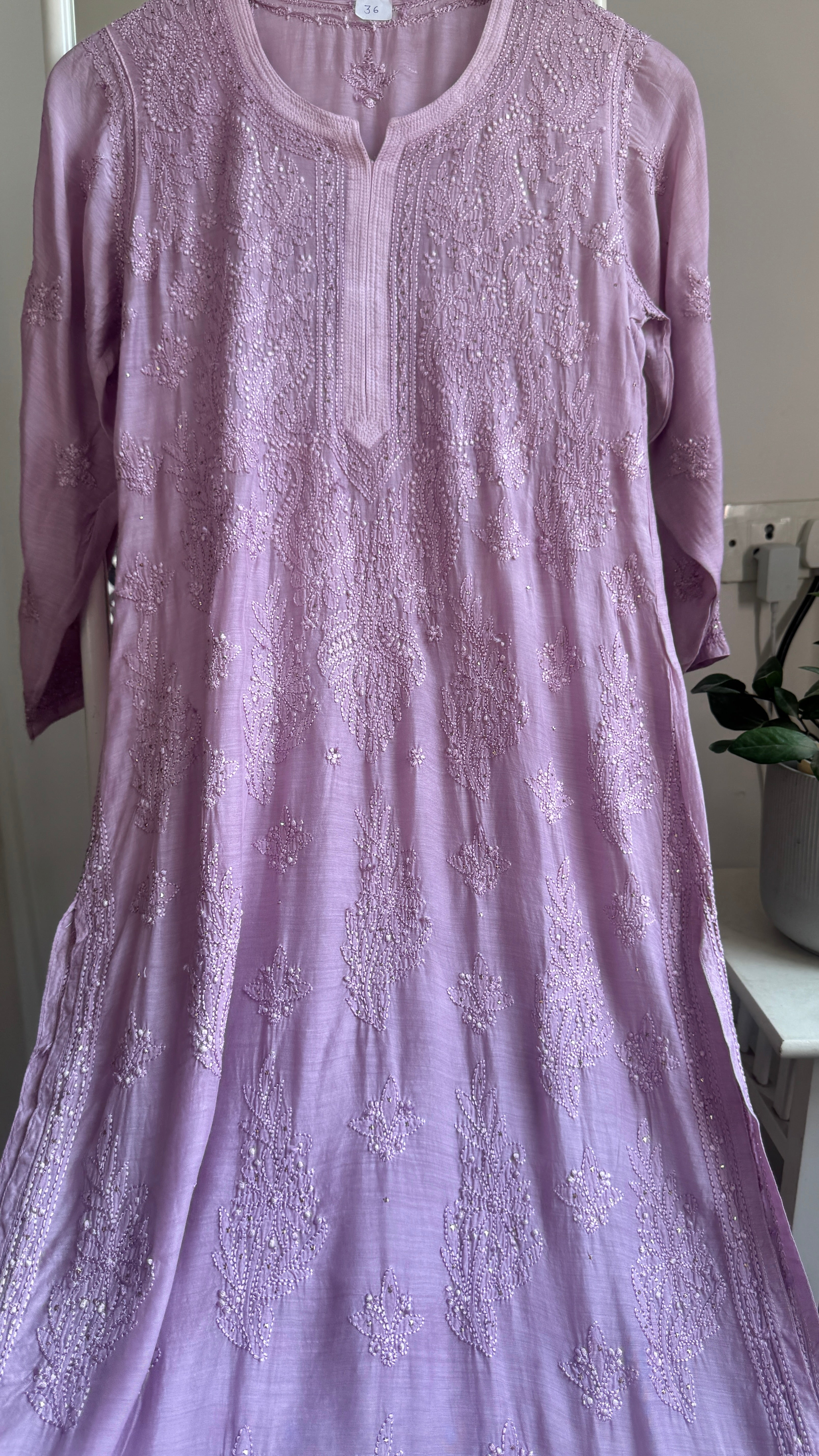 Muslin Chikankari Kurti with Mukaish work - Light Mauve - Aayat Collection