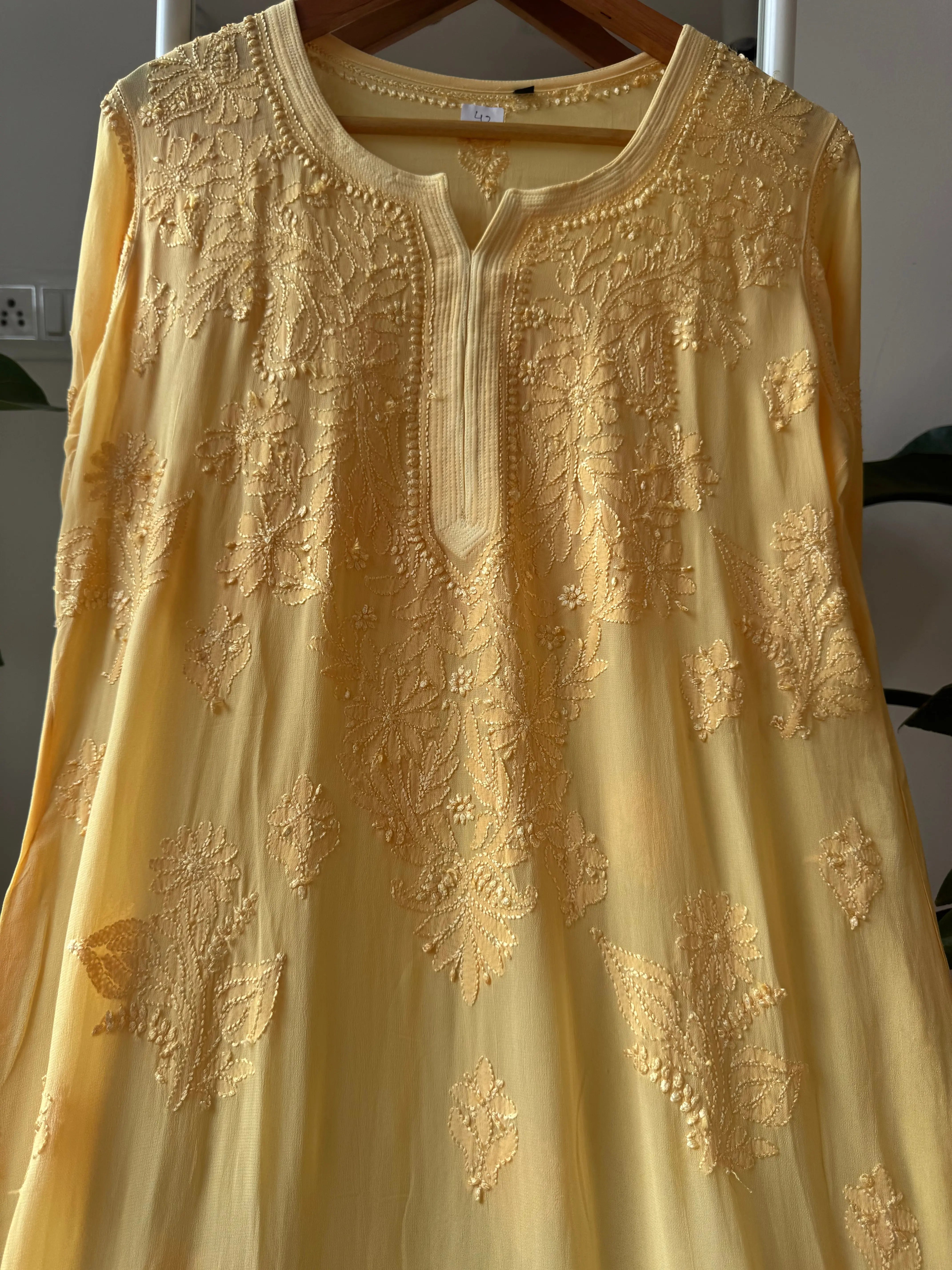 Viscose Kurti - Gala Booti- Yellow ARIAA CHIKANKARI 