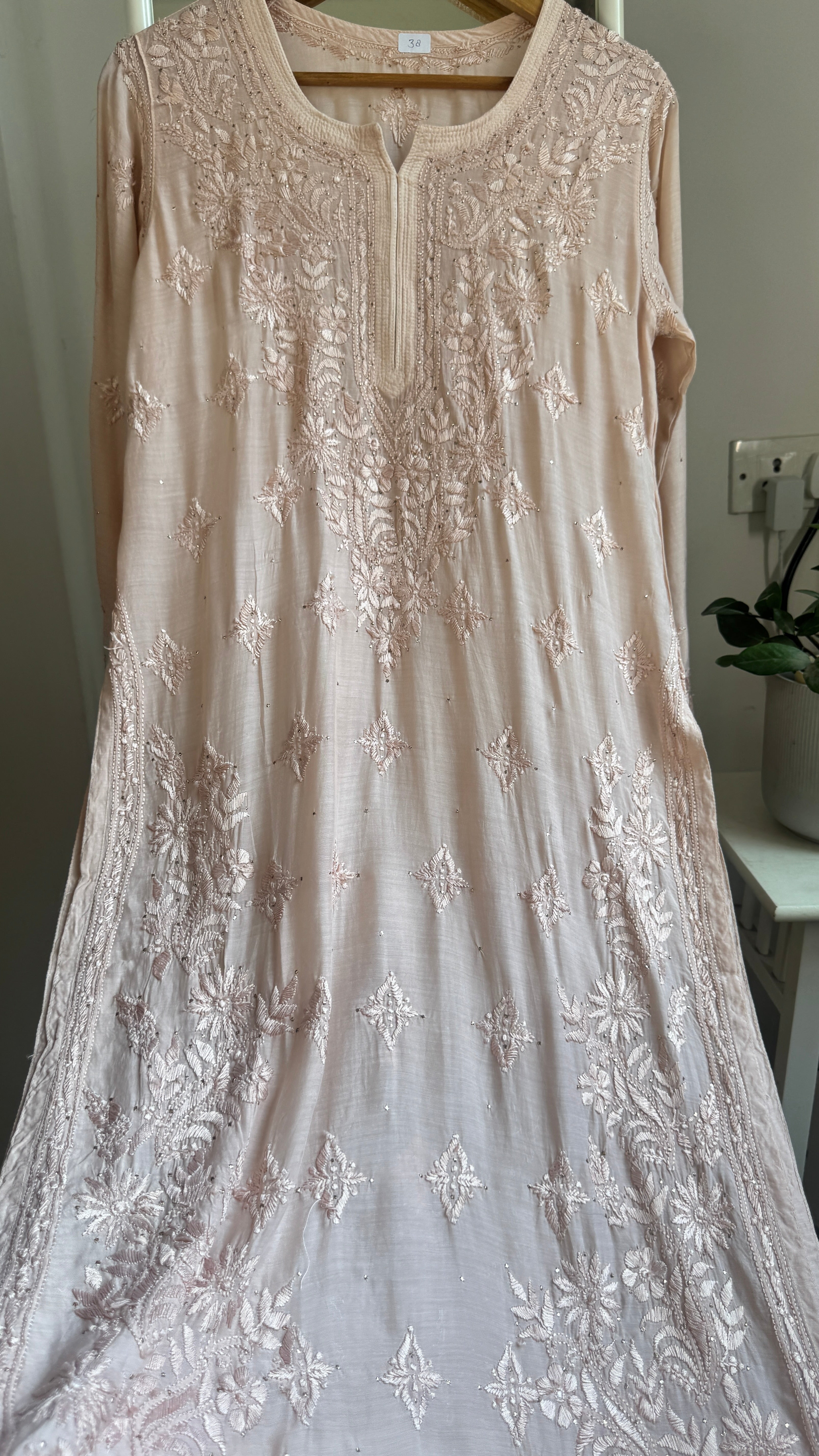 Muslin Chikankari Kurti with Mukaish work - Nude brown - Aayat Collection