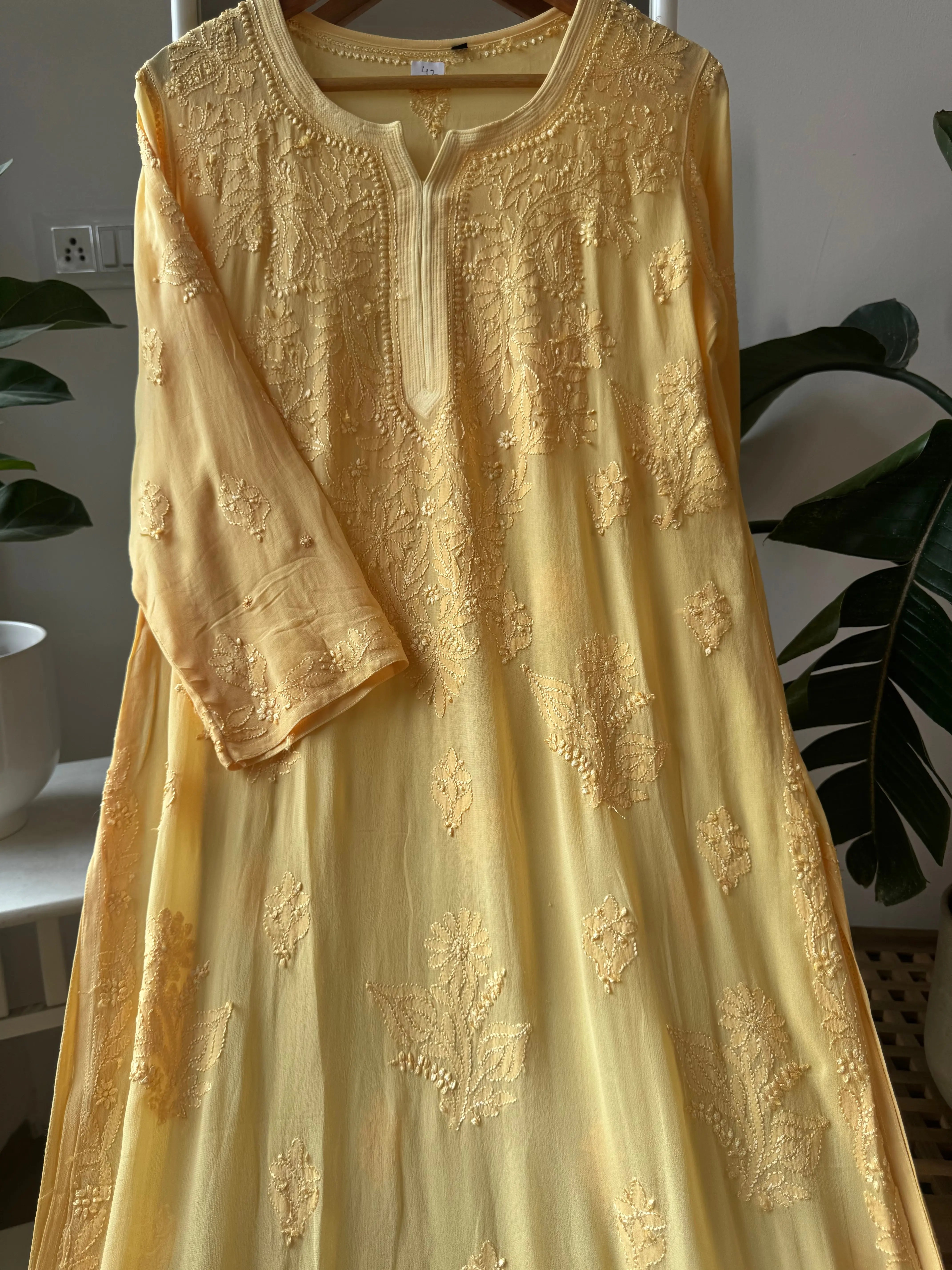 Viscose Kurti - Gala Booti- Yellow ARIAA CHIKANKARI 