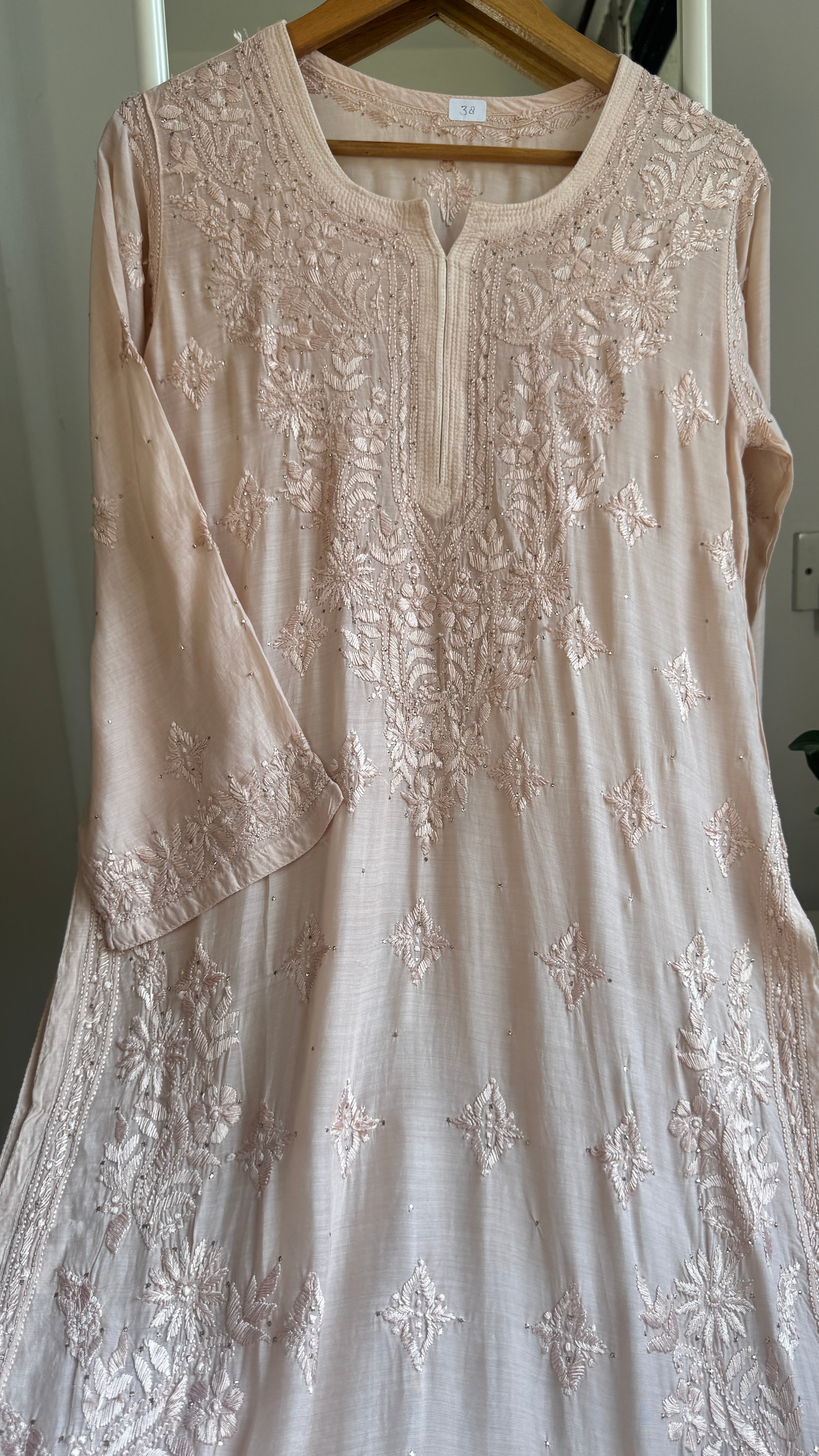 Muslin Chikankari Kurti with Mukaish work - Nude brown - Aayat Collection