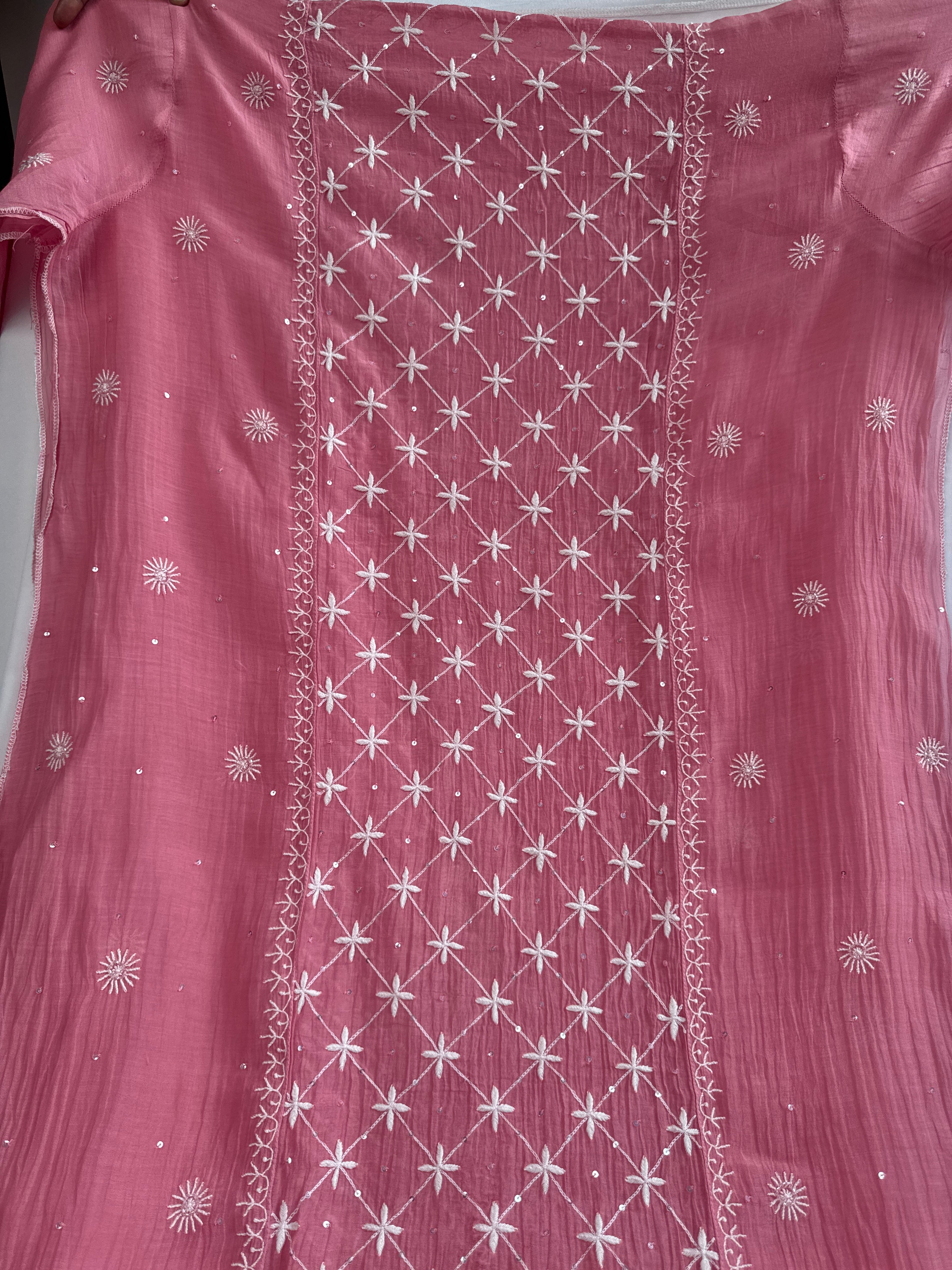 Mul Chanderi Chikankari - Unstitched Set - Rosewood