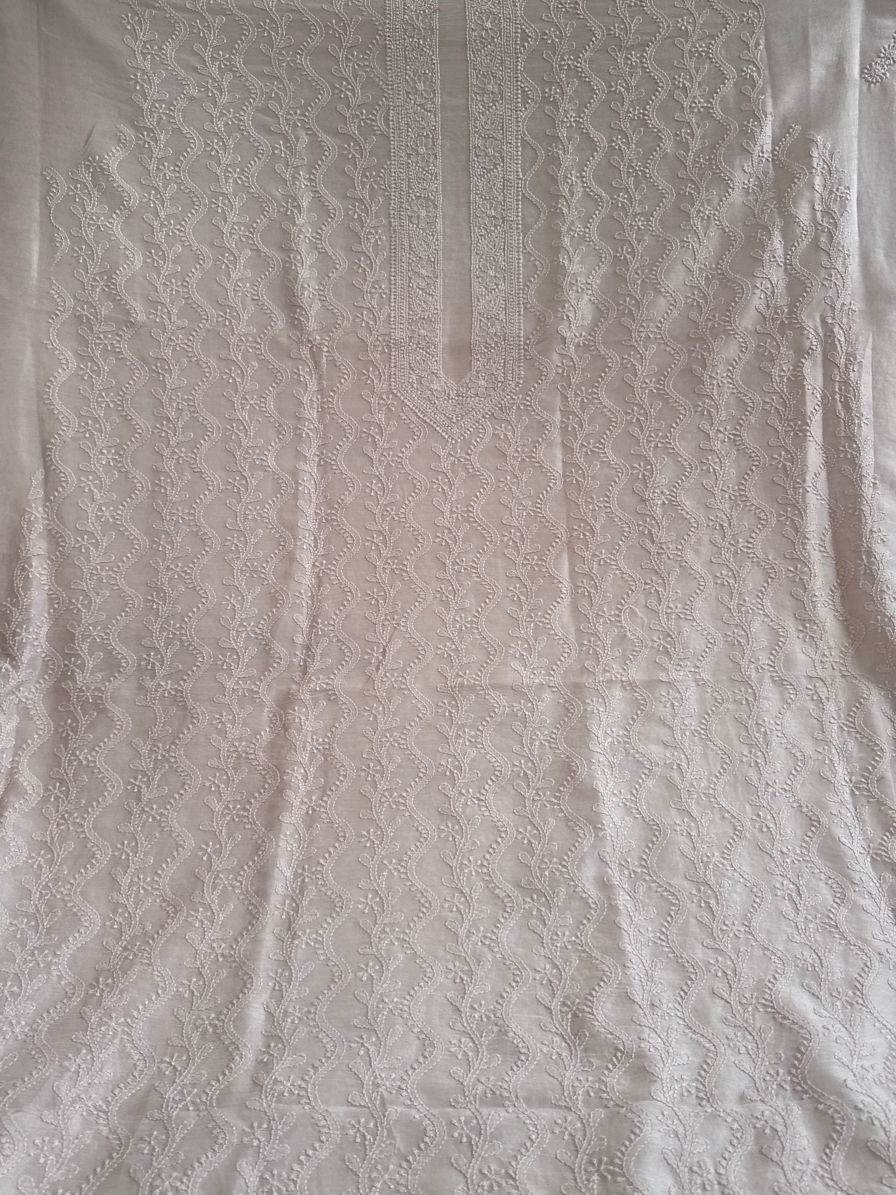 Chanderi Chikankari Kurta Length - Mens- Pale Pink
