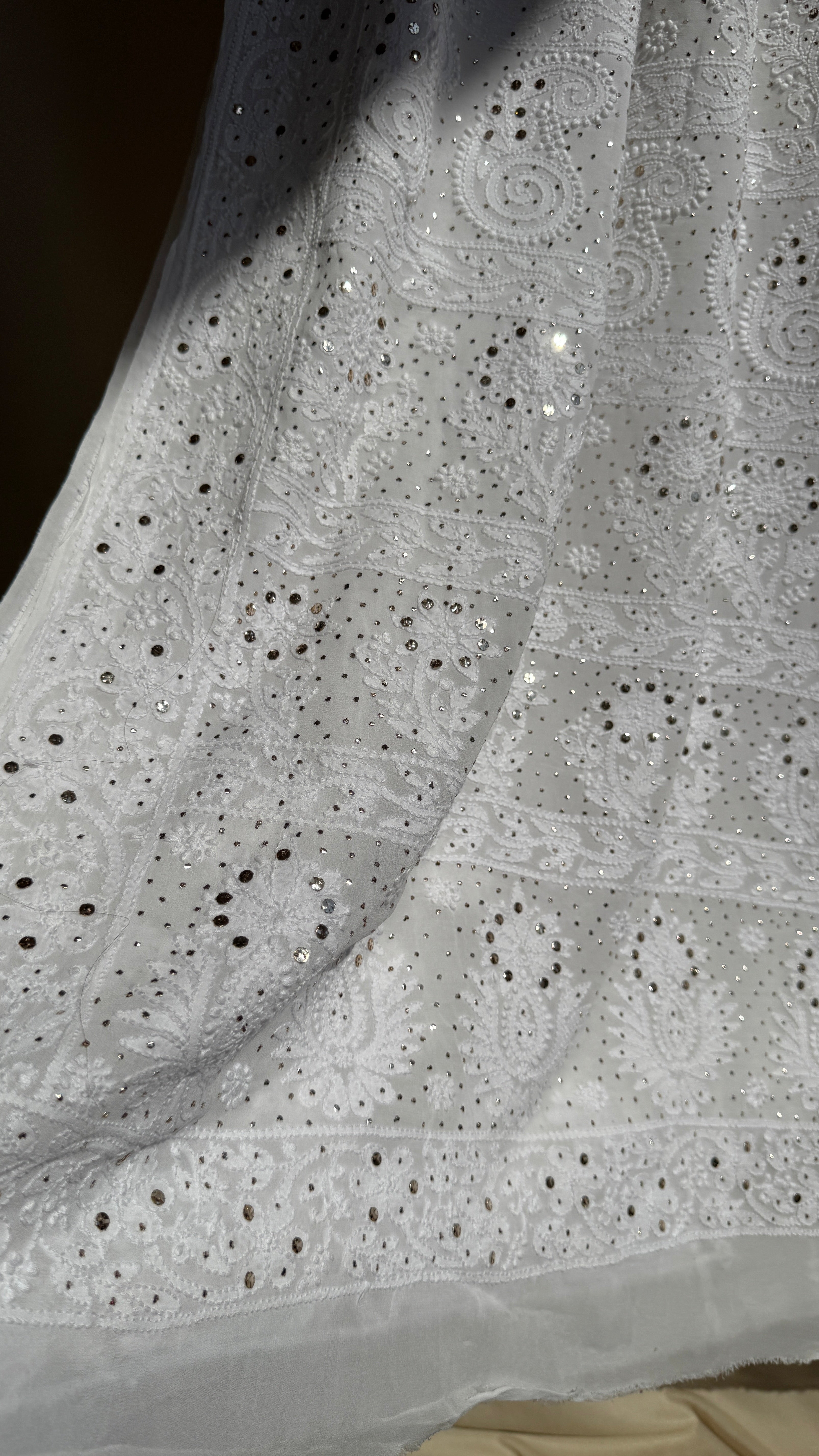 Viscose White Chikankari saree with Mukaish Work